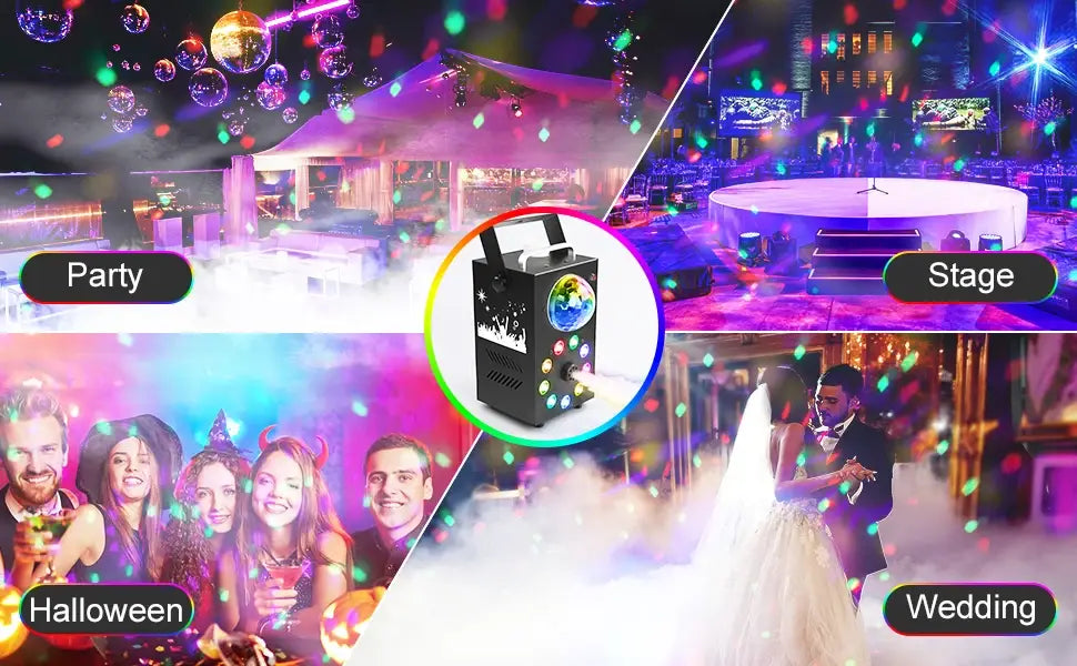 Máquina de fumo e nevoeiro Datewink 700W, 9 LEDs RGB, luzes de palco, efeito, controlo remoto, ejetor de nevoeiro para discoteca, DJ, festa de Natal, casamento