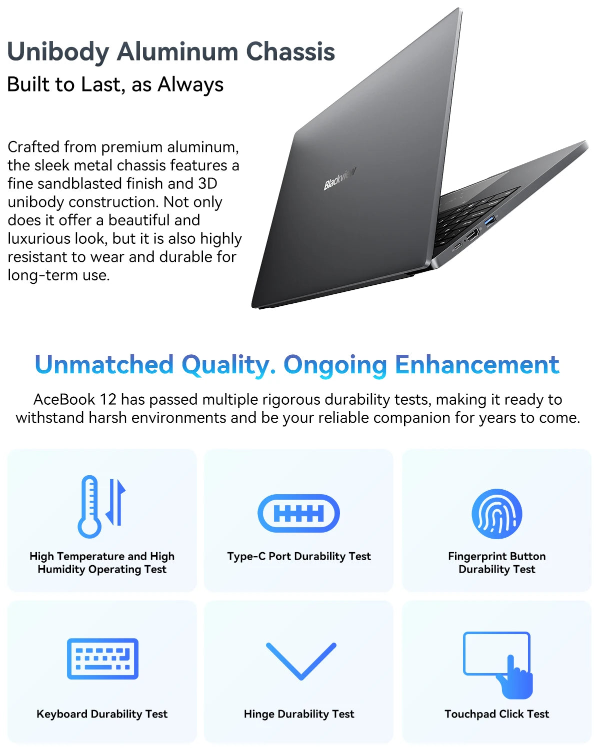 Portátil Blackview AceBook 12 Win 11 16'' FHD IPS, Portátil Intel I5-1030NG7, 16 GB de RAM, SSD de 512 GB, Botão de alimentação com impressão digital 2 em 1