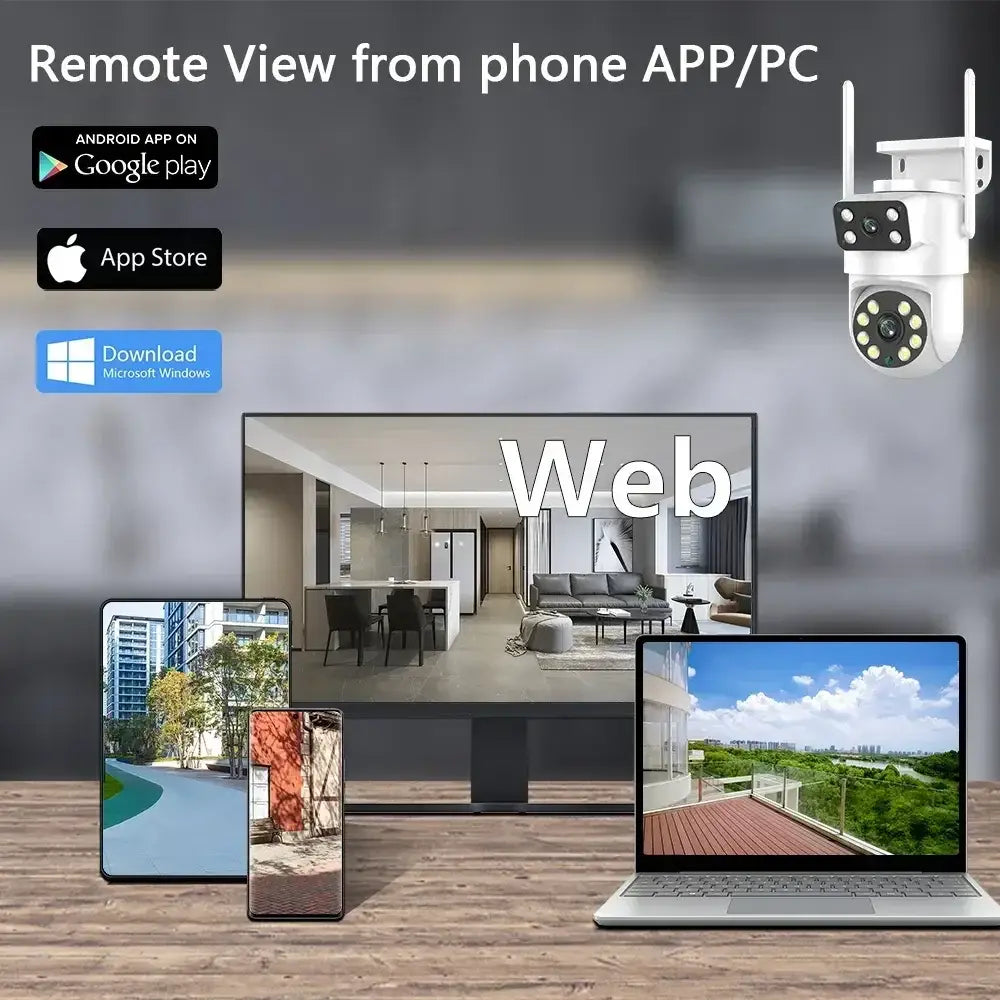 Câmara de vigilância de vídeo de segurança exterior 4K 8MP Tuya com lente dupla PTZ WIFI Full HD ecrã duplo Ai rastreamento automático humano