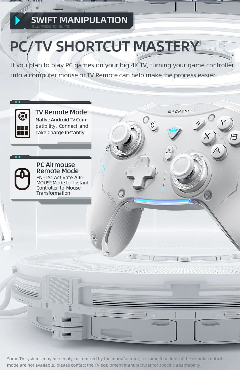 Machenike G5 Pro Elite Hall Trigger Joystick Wireless Game Control Botões mecânicos tácteis para Switch PC Android IOS