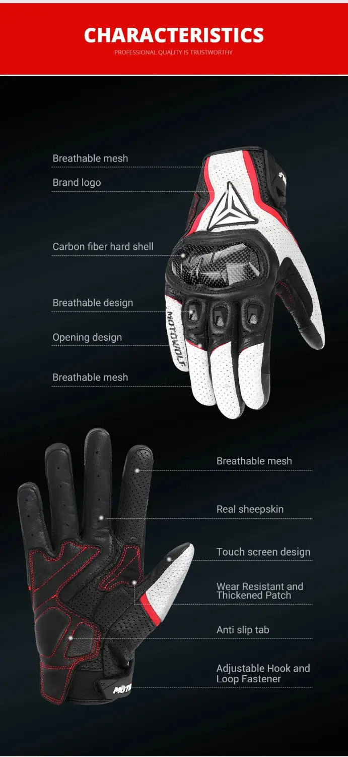 Luvas de moto respiráveis em pele genuína com ecrã táctil, luvas de moto à prova de vento e quentes para conduzir motocross