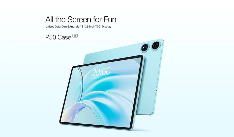 Tablet Teclast P50 Android 14, ecrã de 11" e 90Hz, Unisoc T606 Octa-Core, 4GB, 128GB, LPDDR4X, Wi-Fi, BT5.0, bateria de 7000mAh