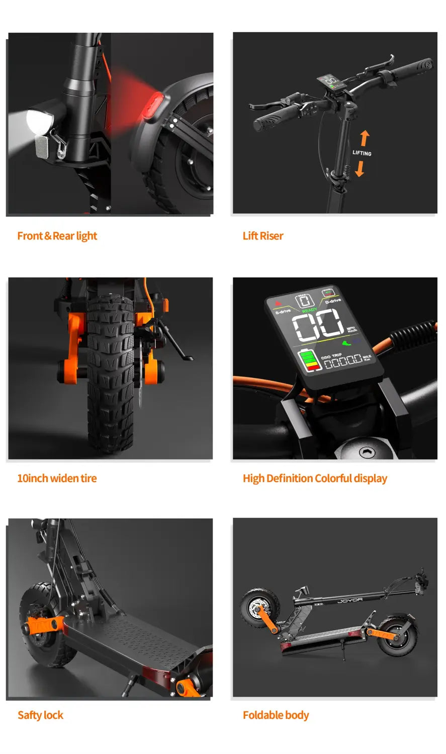 Scooter elétrica Joyor S8-S-Z com pisca, motor de 600 W*2, scooter elétrica para adultos, bateria de 48 V e 26 Ah, pneu de 10 polegadas, para deslocações urbanas