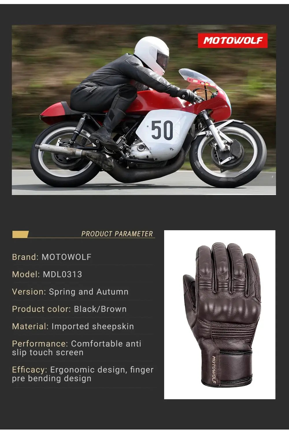Luvas de moto respiráveis em pele genuína com ecrã táctil, luvas de moto à prova de vento e quentes para conduzir motocross
