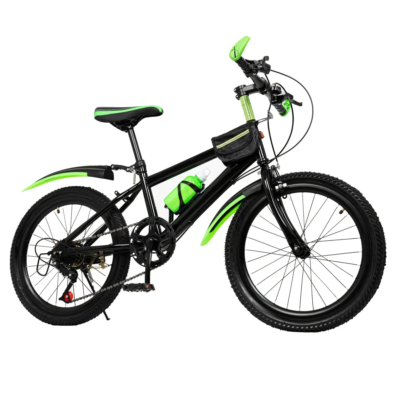 Bicicleta de montanha de 20 polegadas com 7 velocidades, assento ajustável, bicicleta infantil com guarda-lamas, suporte para chaleira, chaleira para meninos e meninas dos 8 aos 13 anos