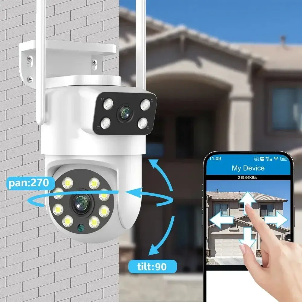 Câmara de vigilância de vídeo de segurança exterior 4K 8MP Tuya com lente dupla PTZ WIFI Full HD ecrã duplo Ai rastreamento automático humano