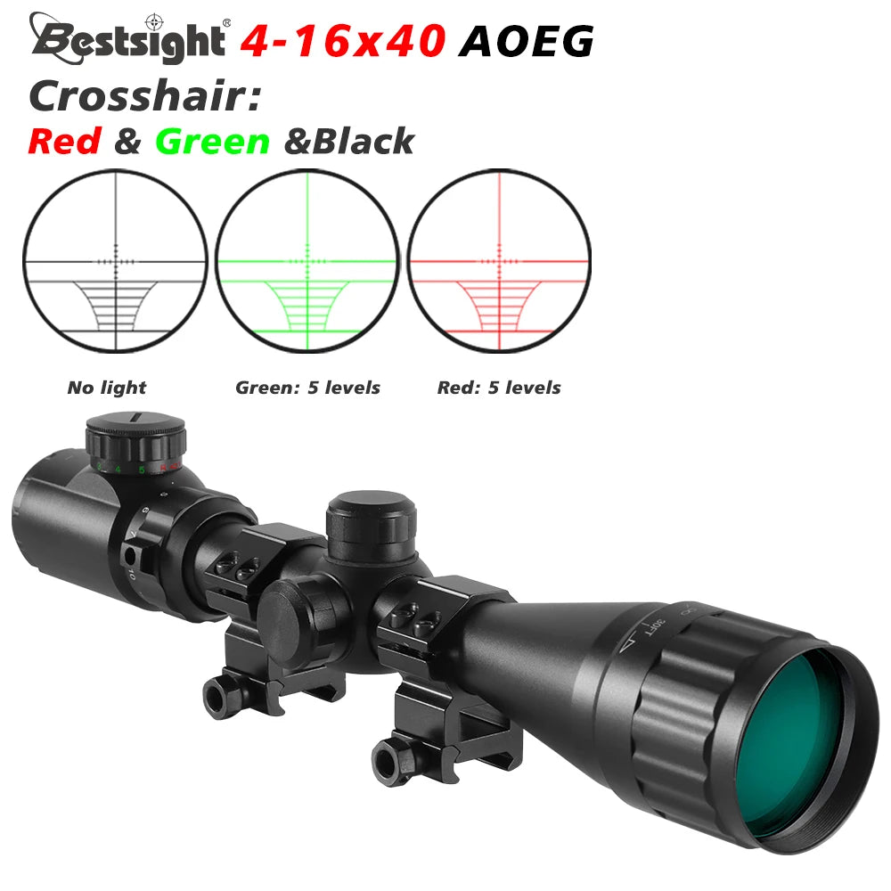 Óptica 4-16X40 AOE Luneta de caça com mira de ponto vermelho e verde iluminada Luneta para espingarda de precisão Luneta para espingarda de airsoft