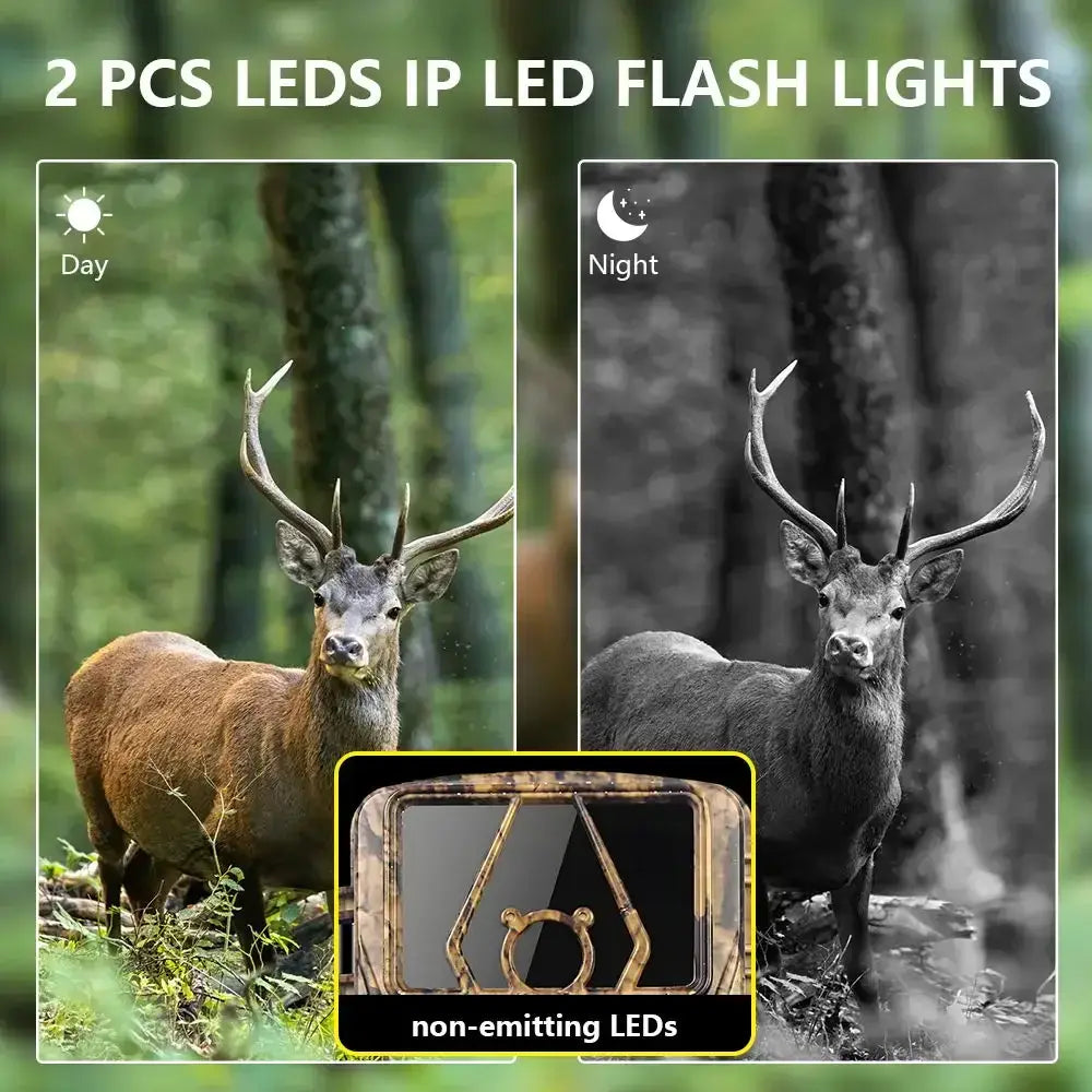 Câmara de rasto à prova de água 8K WiFi PR801W 60MP com suporte para visualização de aplicação para caça de animais ao ar livre, visão noturna e monitorização de quintas