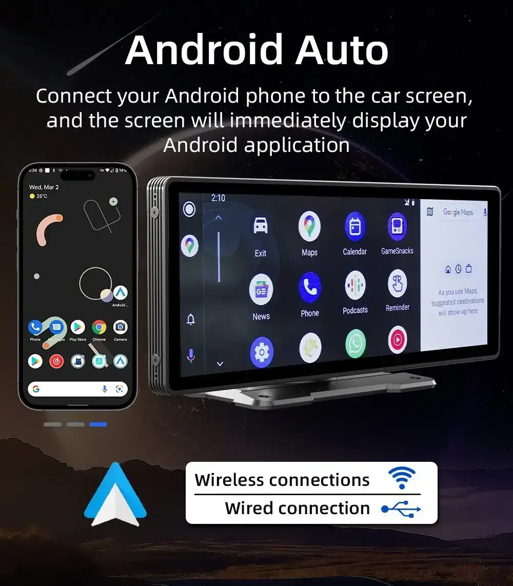 Rádio automóvel universal com ecrã de 10,26" Carplay, multimédia, Wi-Fi, leitor de vídeo, ecrã Carplay sem fios + câmara de 12 LEDs para Apple ou Android