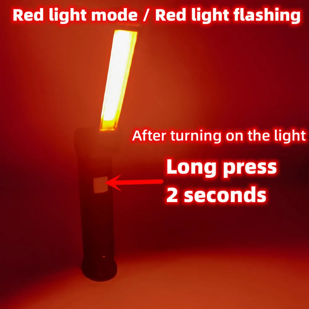Lanterna LED COB portátil, recarregável por USB, luz de trabalho, lâmpada magnética suspensa com bateria integrada, lanterna de campismo