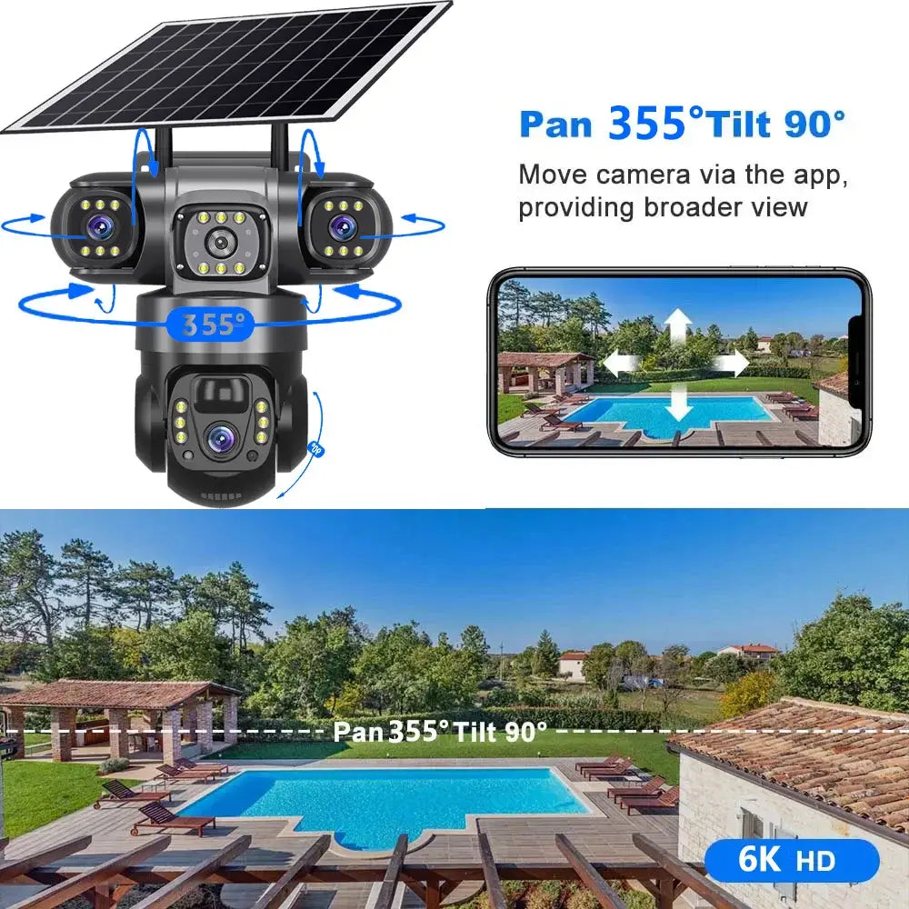 Câmara solar 4G Sim Outdoor 3 lentes 3 ecrãs Zoom 10X PIR Câmaras de deteção humana à prova de água Visão noturna CCTV Proteção de segurança