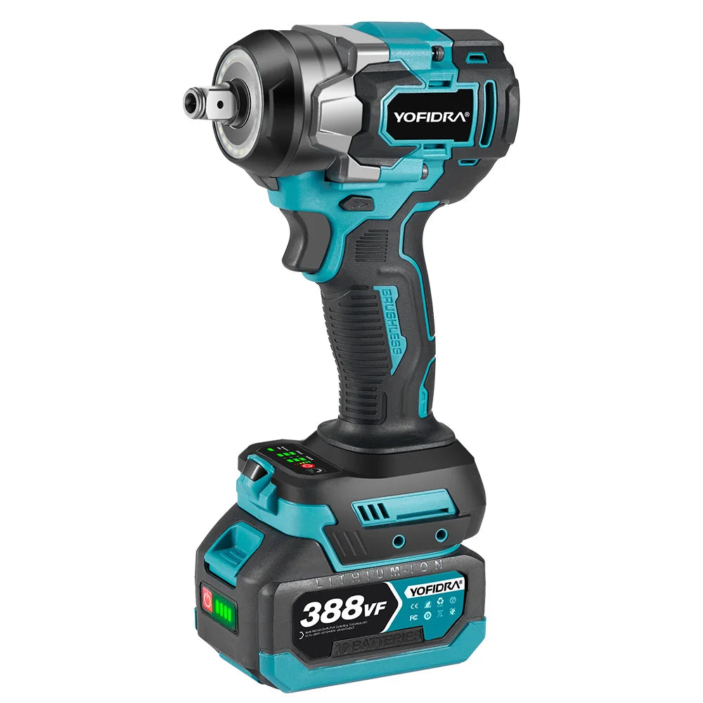 Chave de impacto elétrica sem escovas YOFIDRA 1200N.m, 5 engrenagens, chave de fendas de 1/2'', ferramenta elétrica para reparação automóvel, para bateria Makita de 18V