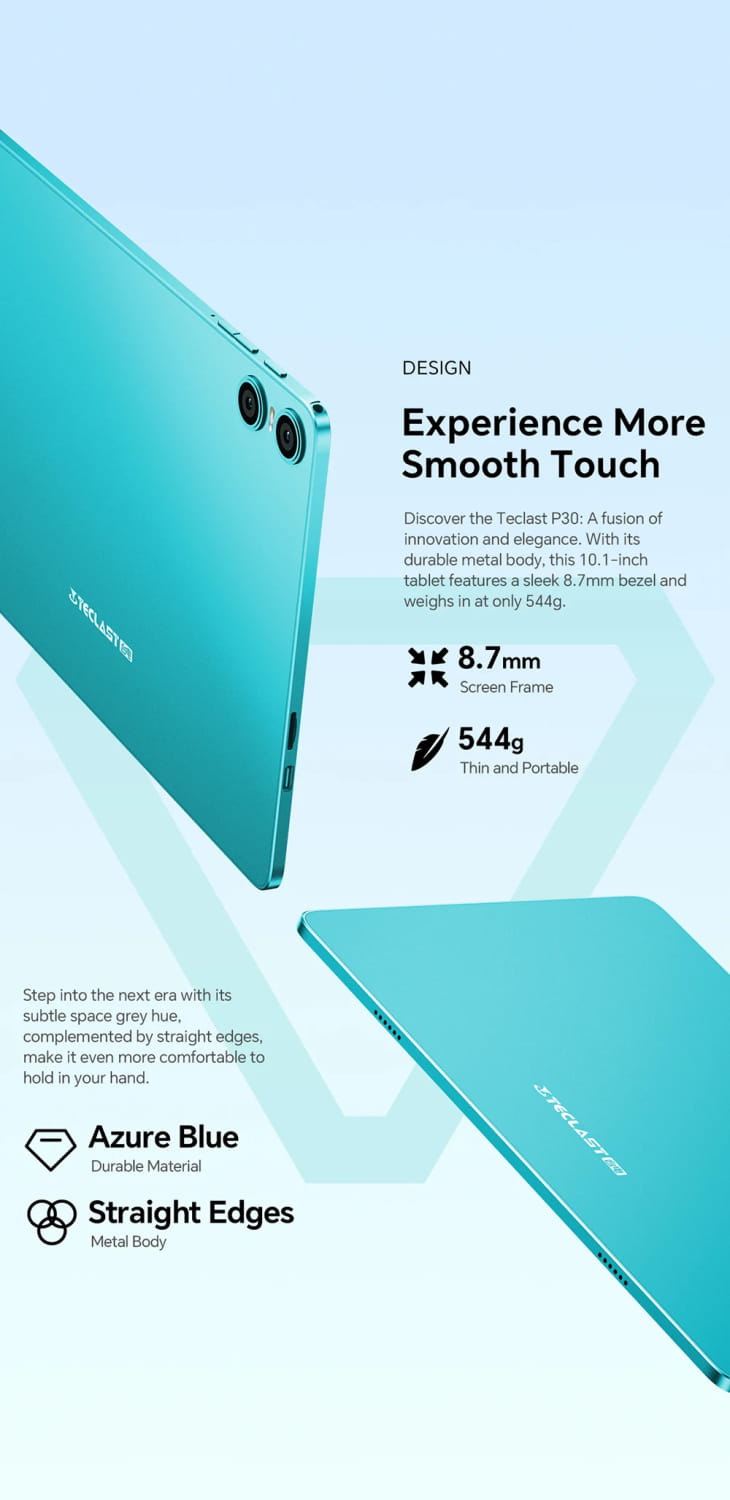 Tablet Teclast P30 Android 14, UNISOC T606 Octa Core, 10,1" IPS, máx. 12 GB de RAM, 128 GB de ROM, 6000 mAh, câmara de 5 MP com IA, desbloqueio facial