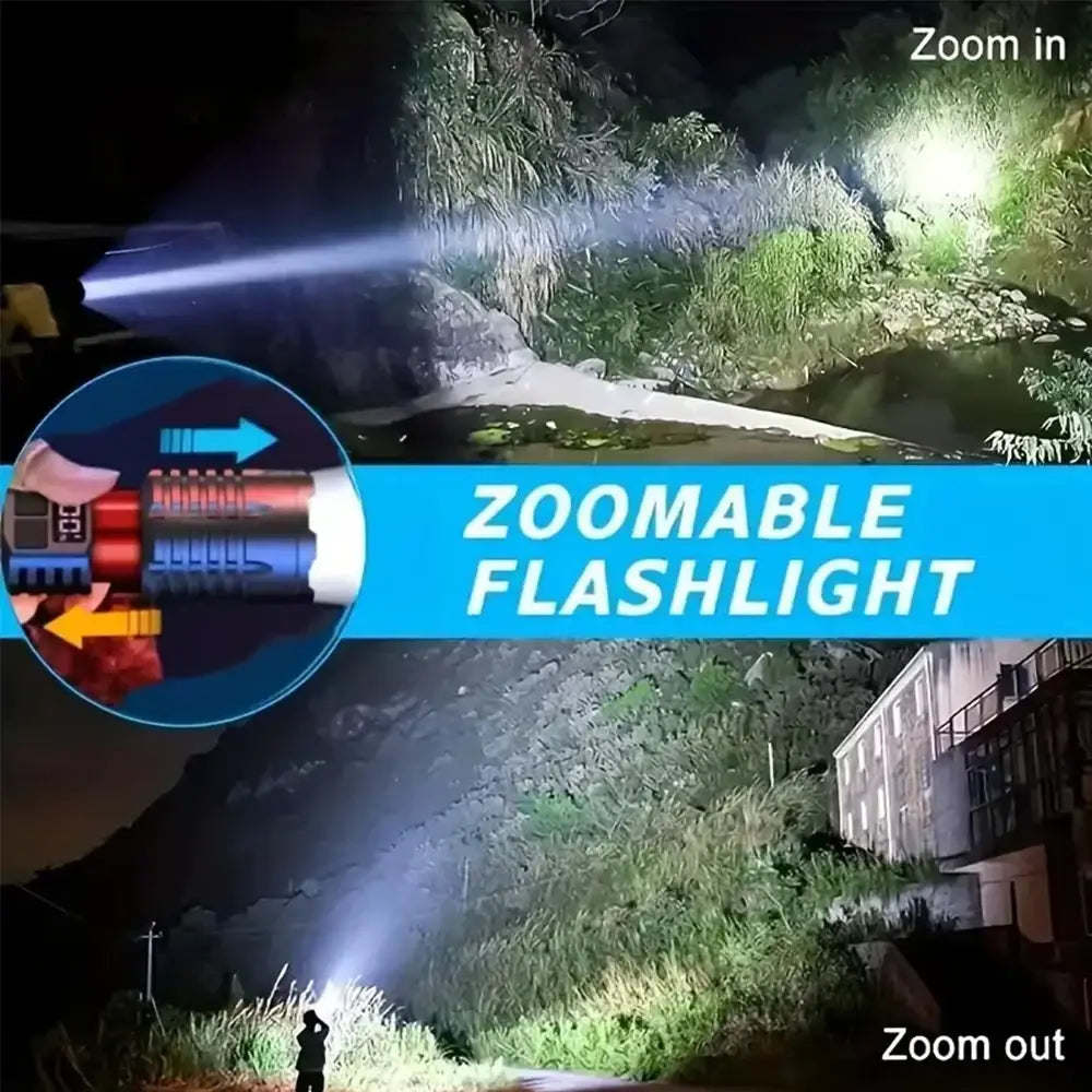 Lanterna LED de alta potência, potente, recarregável, tipo C, COB, com luz lateral, para campismo e caminhadas ao ar livre