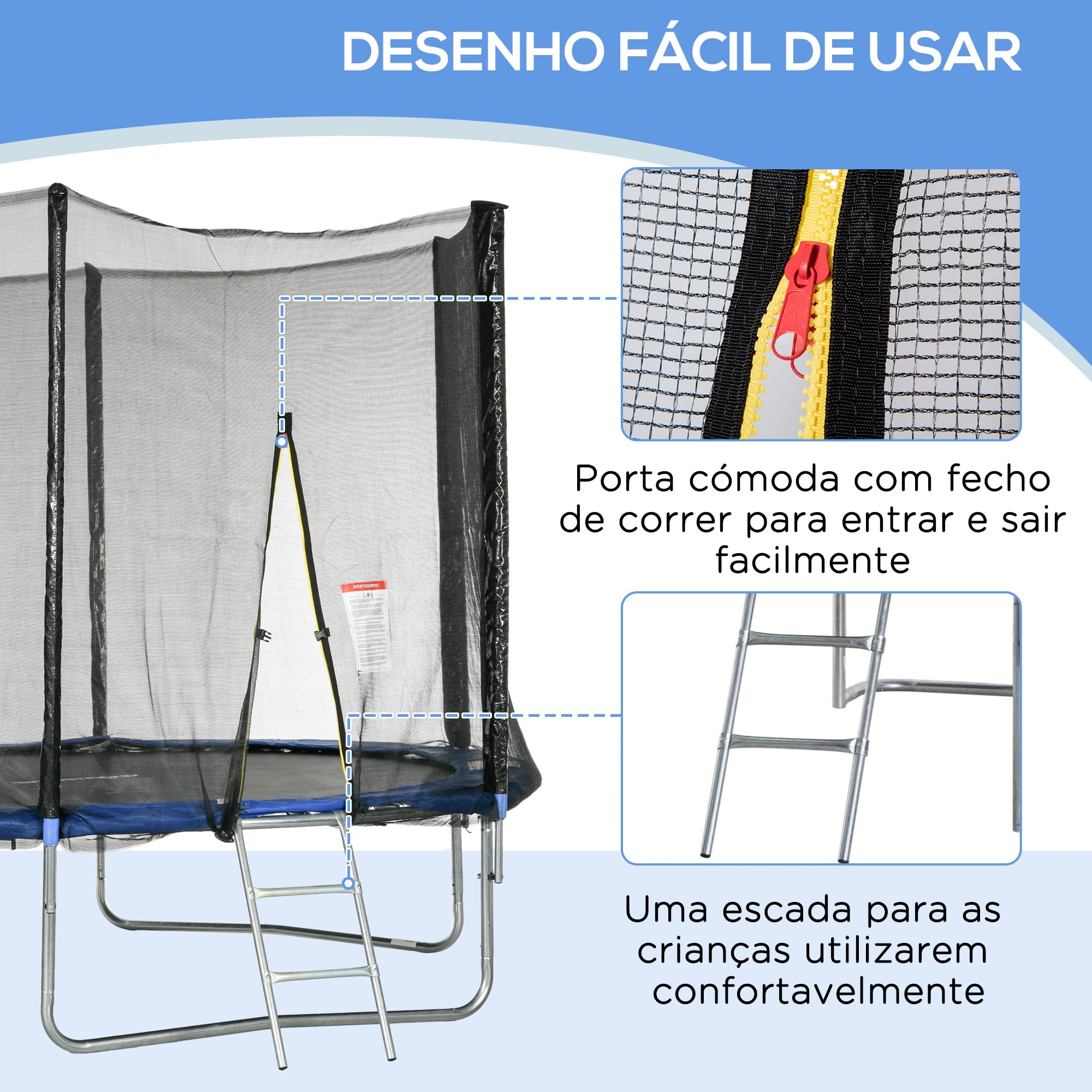 Trampolim de Exterior com Rede de Segurança para Crianças e Adultos Azul