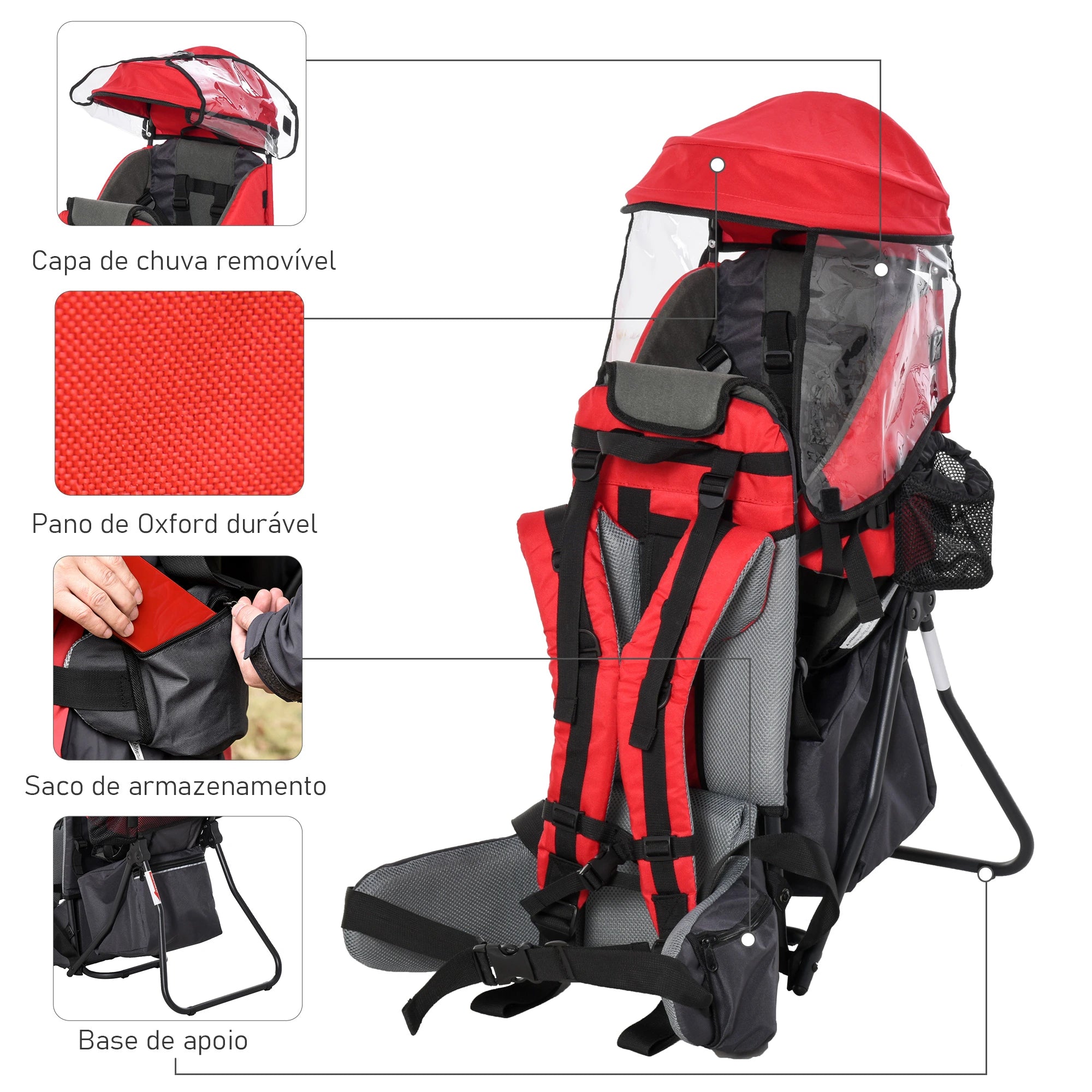 Mochila Porta Bebés Dobrável Ergonómica com Assento Confortável Vermelho