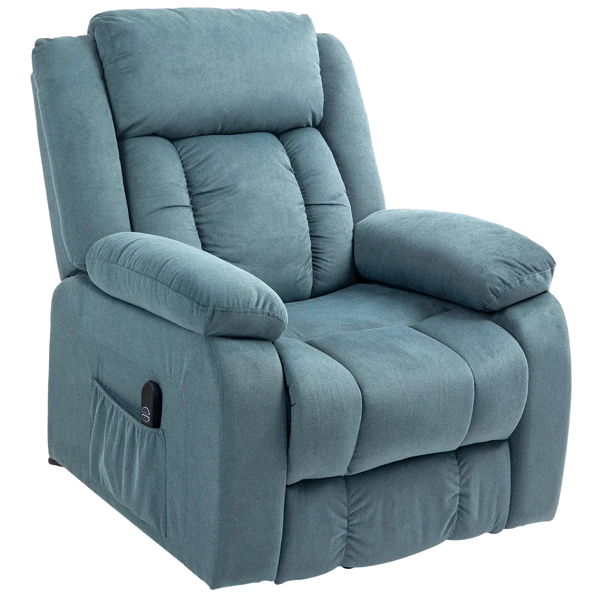 Poltrona Relax Reclinável Elétrica Poltrona Levanta Pessoas com Controlo Remoto Apoio para os Pés e Bolsos Laterais 92x94x105 cm Azul