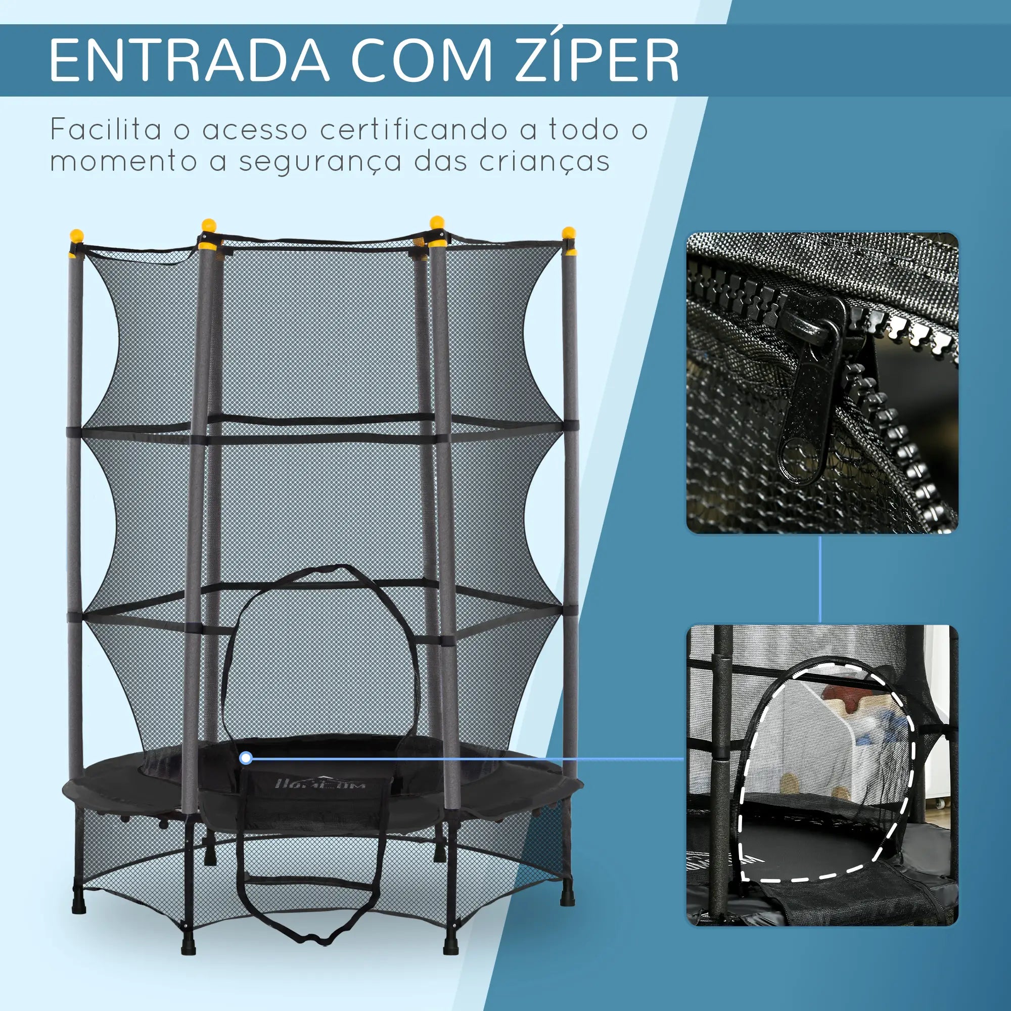 Trampolim para Crianças com Rede de Segurança e Estrutura de Aço Preto