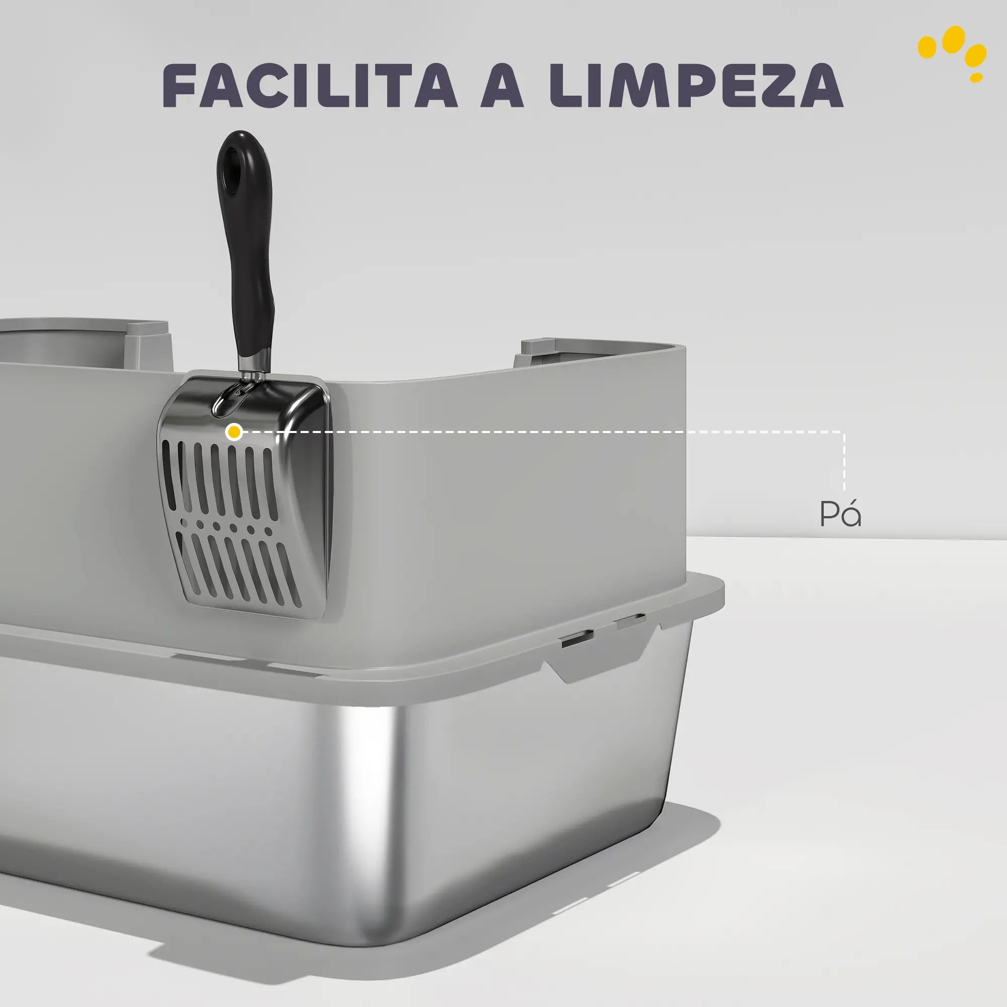 Caixa de areia para gatos em aço inoxidável XL com borda alta