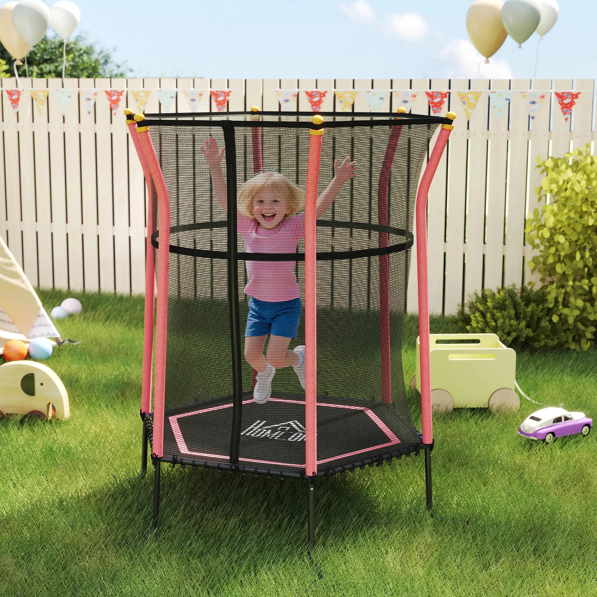 Trampolim para Crianças com Rede de Segurança e Estrutura de Aço para Interiores e Exteriores Carga 50kg Ø163,5x190 cm Vermelho