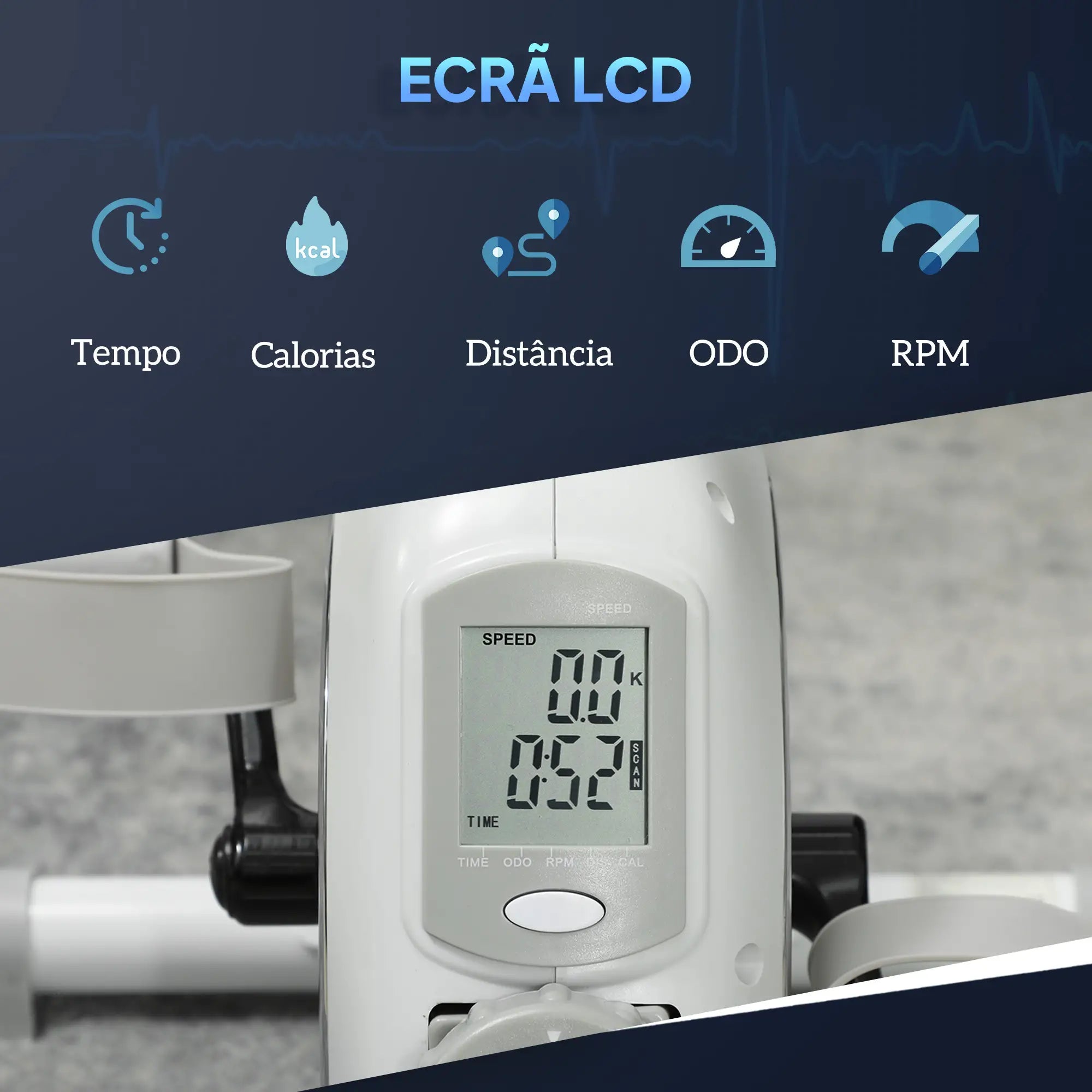 Mini Bicicleta Estática com Resistência Magnética de 8 Níveis Ecrã LCD e Pedais Antiderrapantes para Exercitar Braços e Pernas 48x43x31 cm Branco