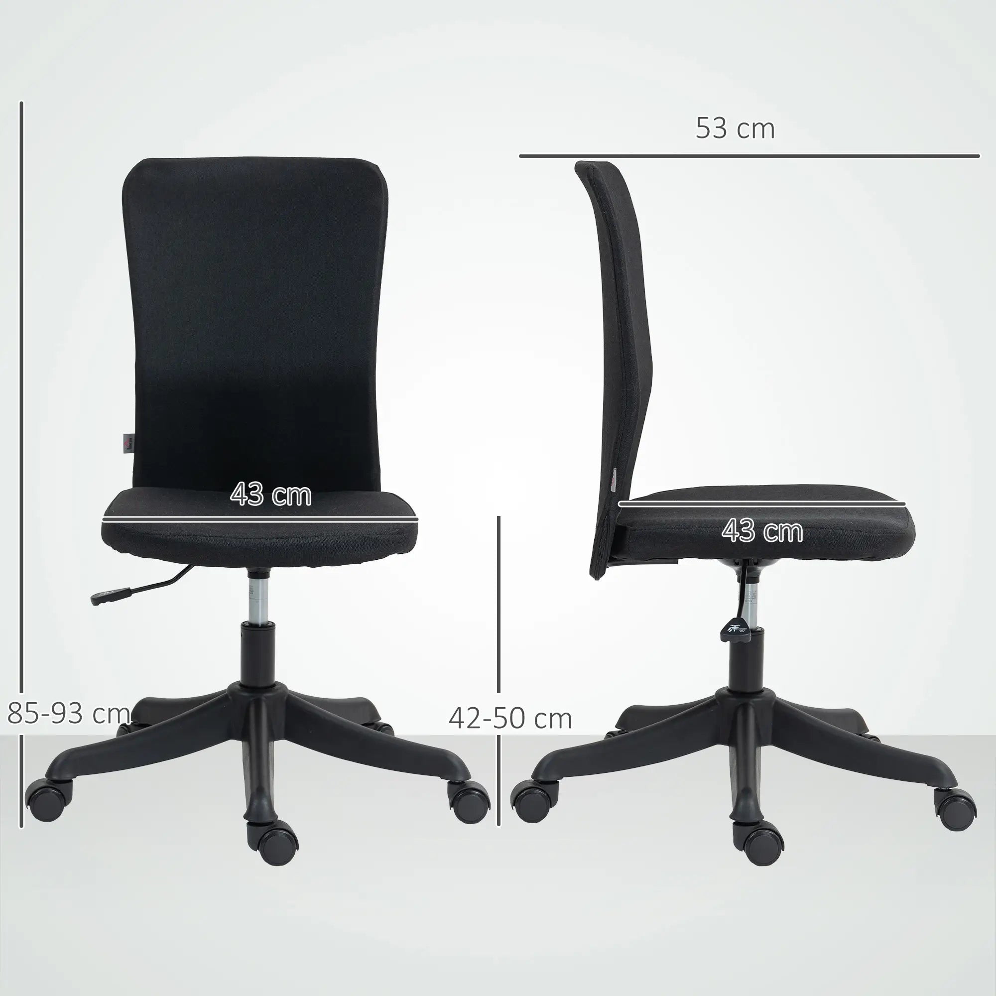 Cadeira de Escritório sem Apoio para os Braços Estofada em Linho Sintético com Altura Ajustável 53x43x85-93 cm Preto