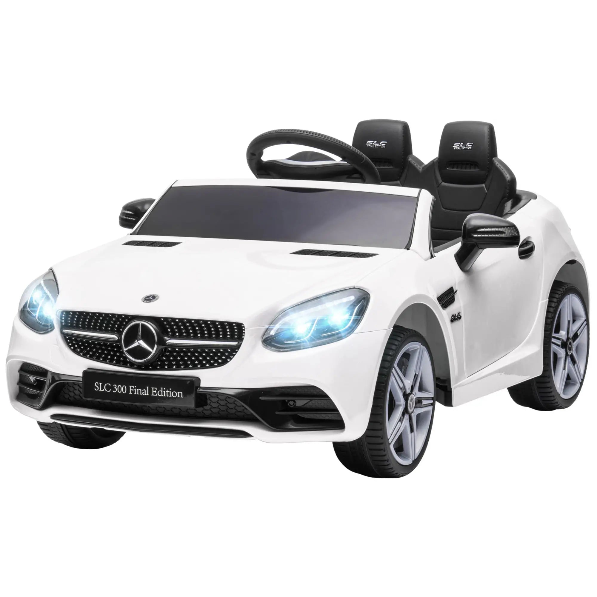 Carro Elétrico Mercedes SLC 300 12V com Faróis LED Buzina Música TF USB e Abertura da Porta 3-5km/h 107x62,5x44 cm Branco