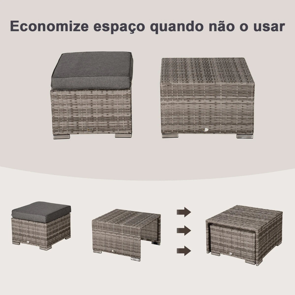 Conjunto de Jardim 8 Peças de Vime com 2 Mesas de Centro Poltronas e 2 Apoio para os Pés Marrom e Cinza