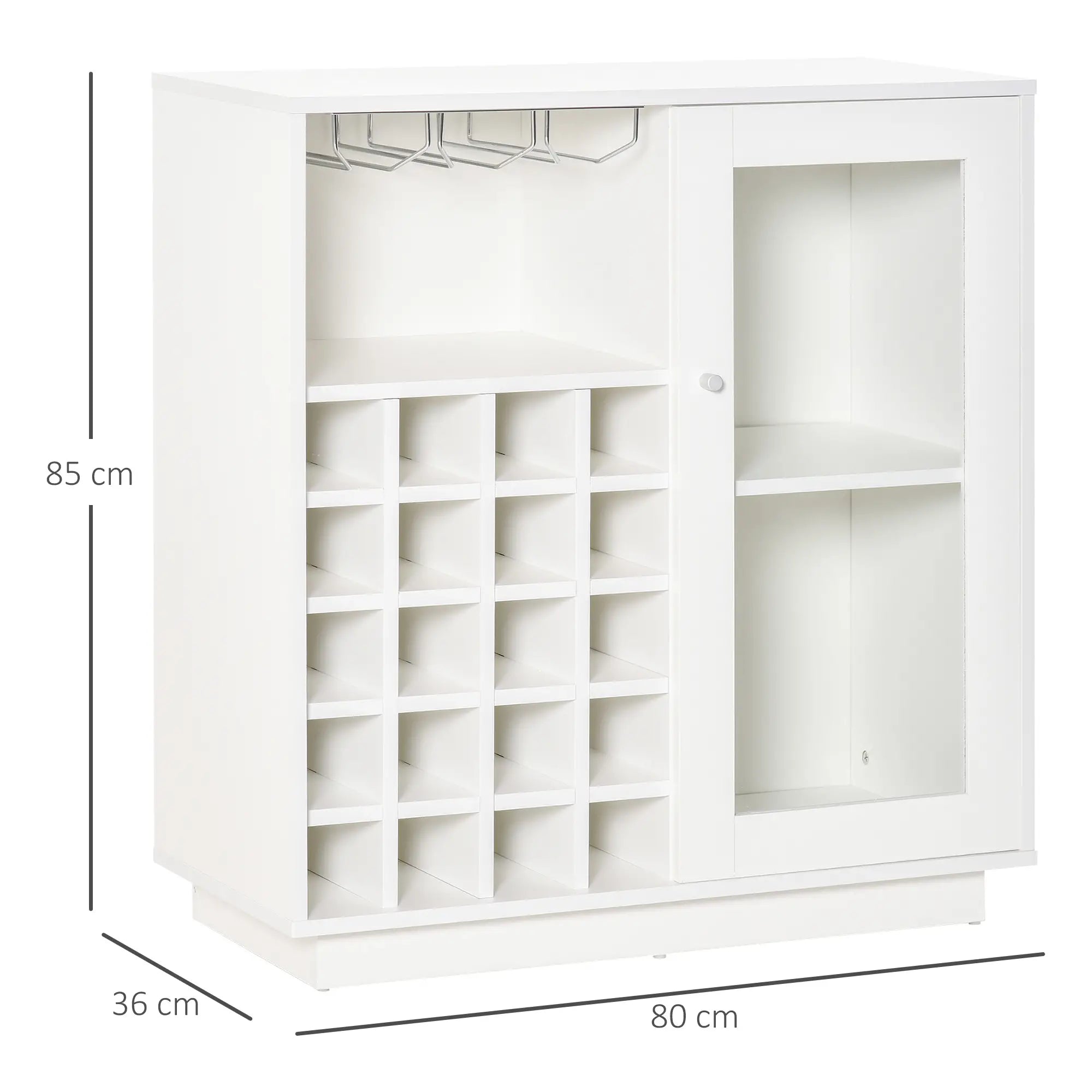 Aparador de Cozinha Branco com Suporte para Garrafas e Taças