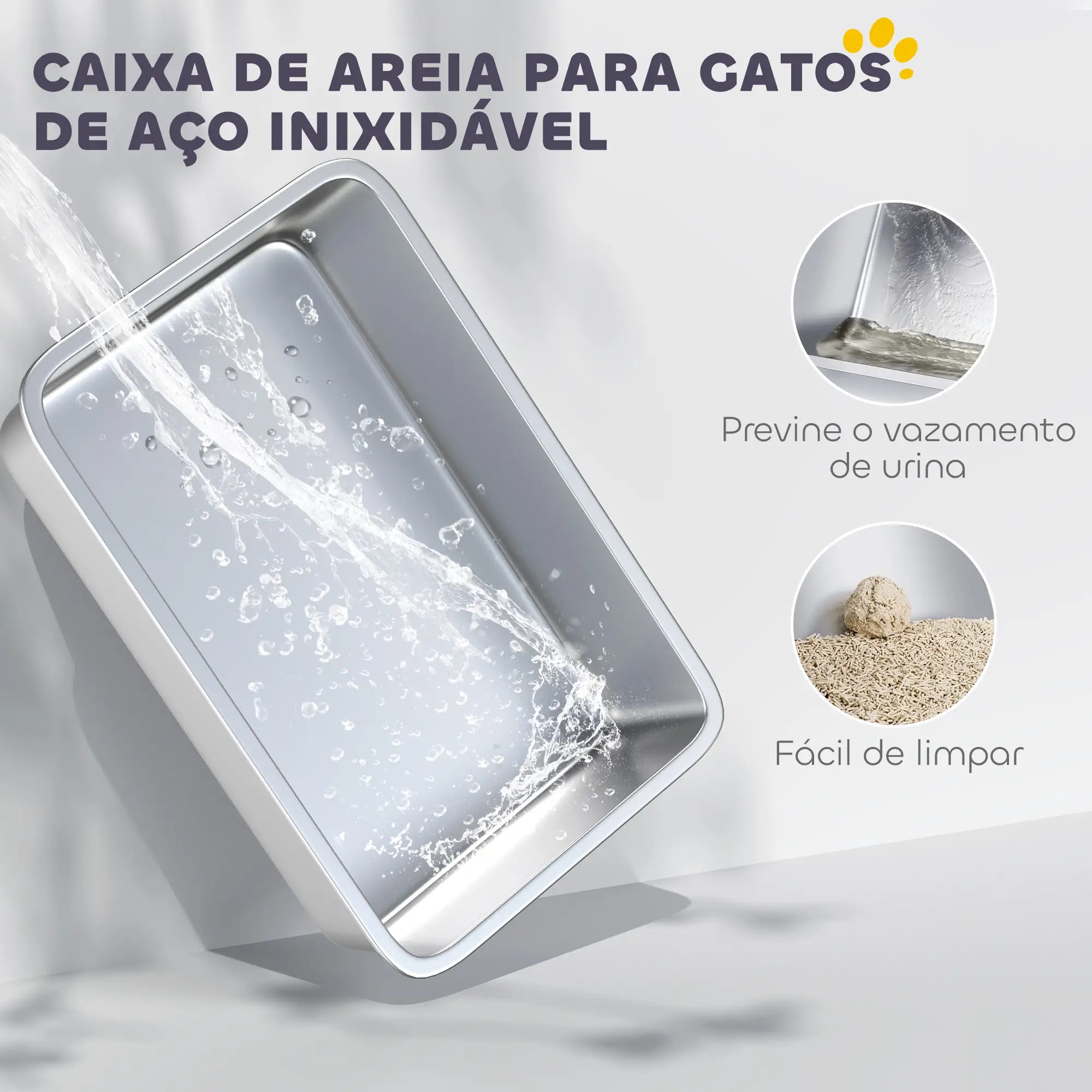 Caixa de areia para gatos fechada com bandeja inox e tampa removível