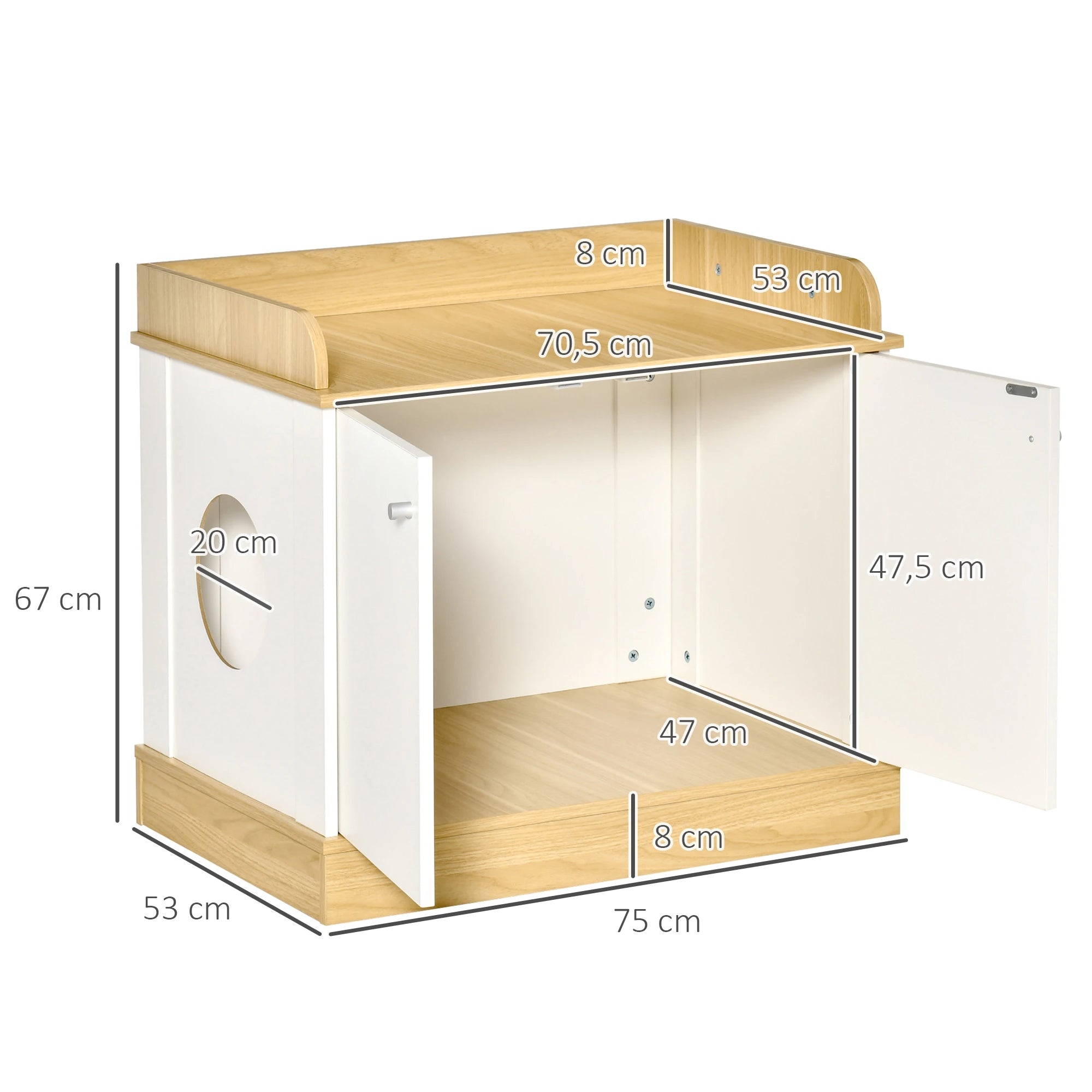 Caixa de Areia para Gatos com Pá Sanita para Animais de Estimação com 2 Portas 44x55x39 cm Branco e Cinza