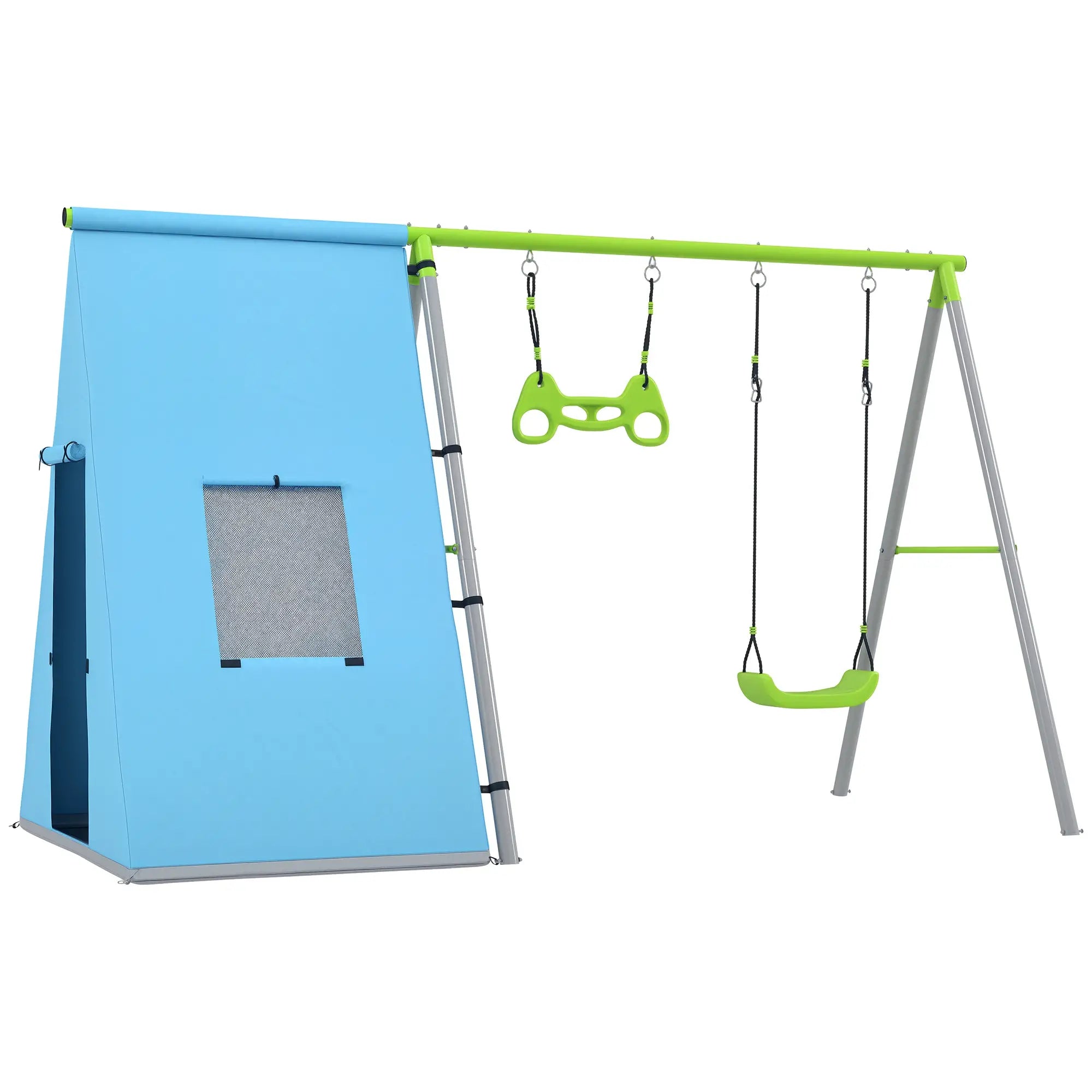 Baloiço para Crianças 3 em 1 com Tenda e Anéis para Jardim Exterior