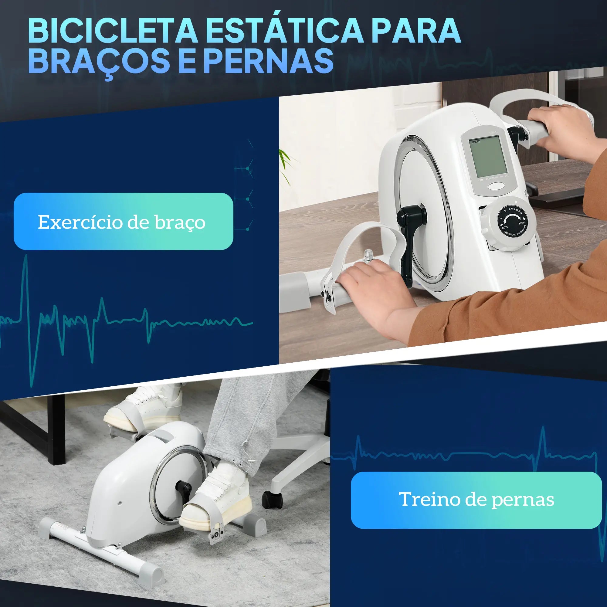 Mini Bicicleta Estática com Resistência Magnética de 8 Níveis Ecrã LCD e Pedais Antiderrapantes para Exercitar Braços e Pernas 48x43x31 cm Branco
