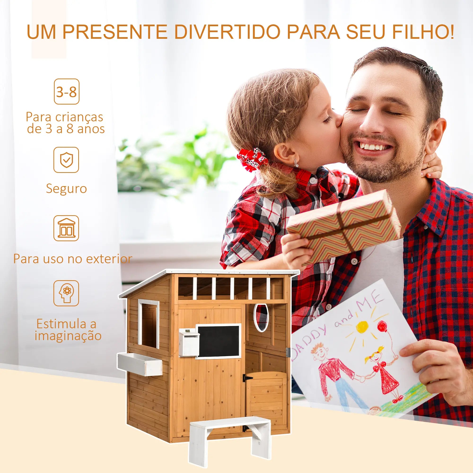 Casa Infantil de Madeira para Crianças com Banco e Acessórios Exterior