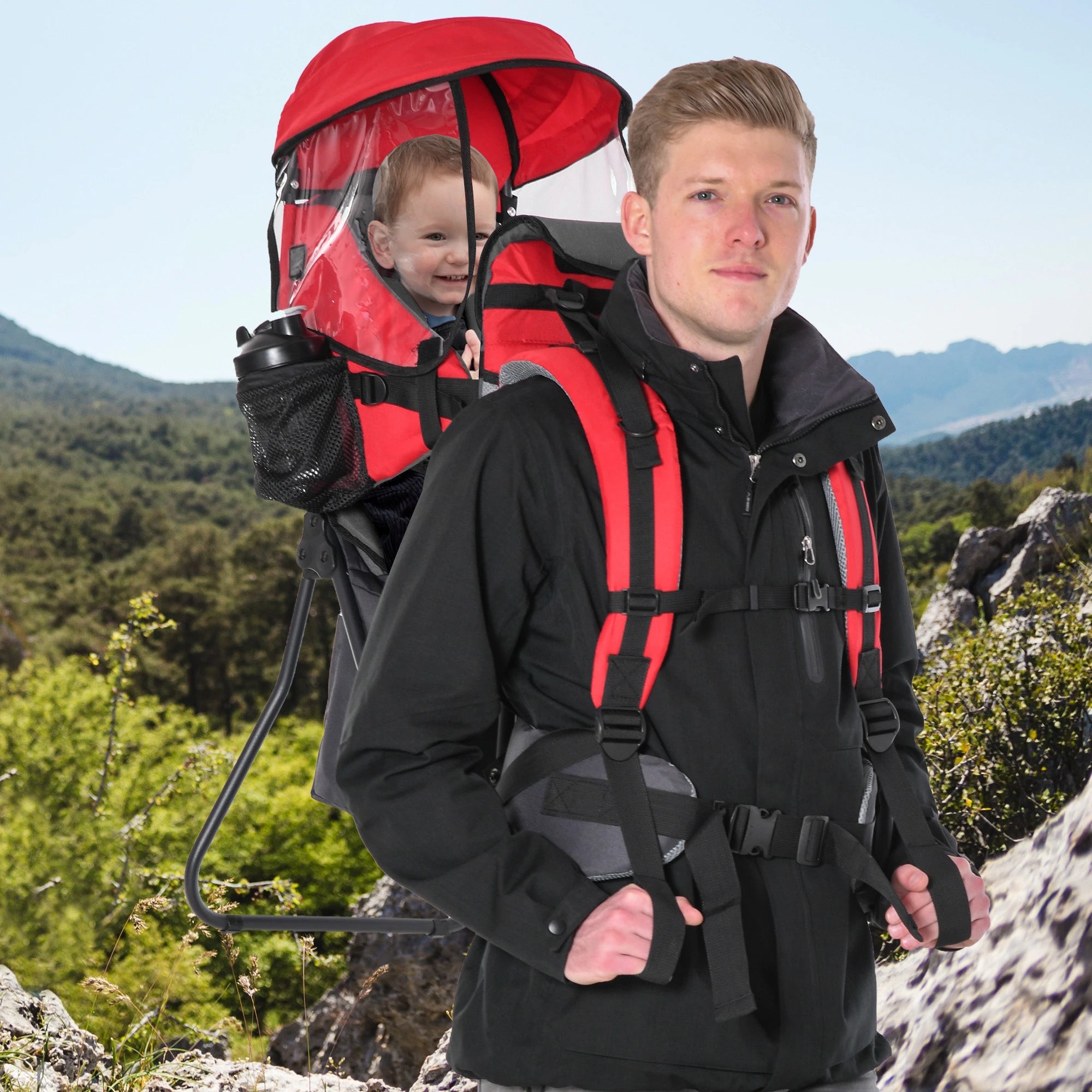 Mochila Porta Bebés Dobrável Ergonómica com Assento Confortável Vermelho