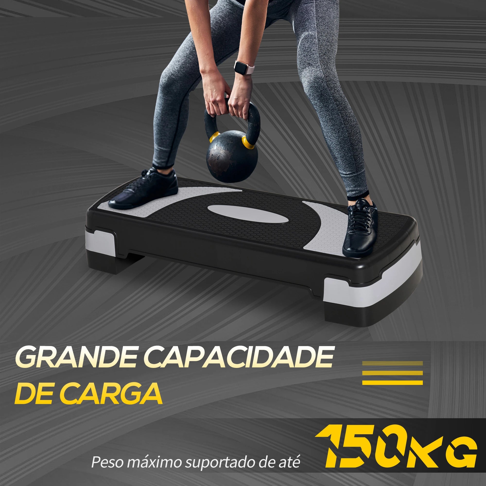 Step para Exercício Aeróbico Plataforma Step com Altura Ajustável em 3 Níveis com Carga Máxima 150kg para Exercício em Academia Casa 80x31x10-20cm Preto e Branco