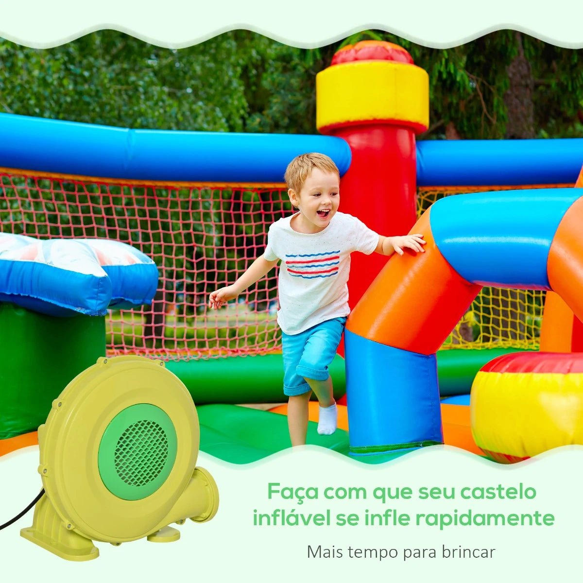 Insuflador elétrico 450W para insufláveis compacto amarelo e verde