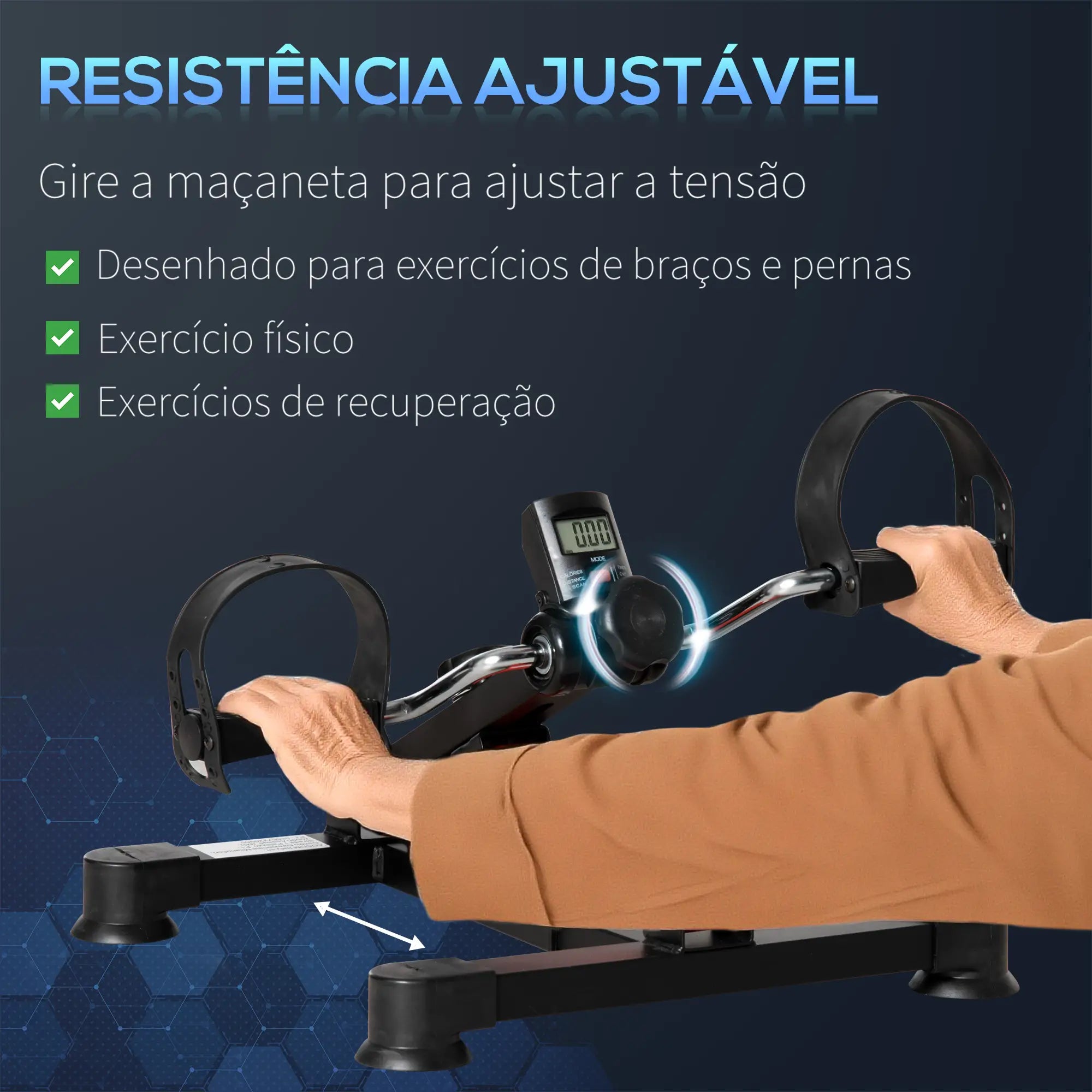 Mini Bicicleta Estática de Exercícios Mini Bicicleta Estática com Altura e Comprimento Ajustáveis Tela LCD Máquina de Pedalar de Mãos e Pernas 33-43x40x24,5-34,5 cm Preto