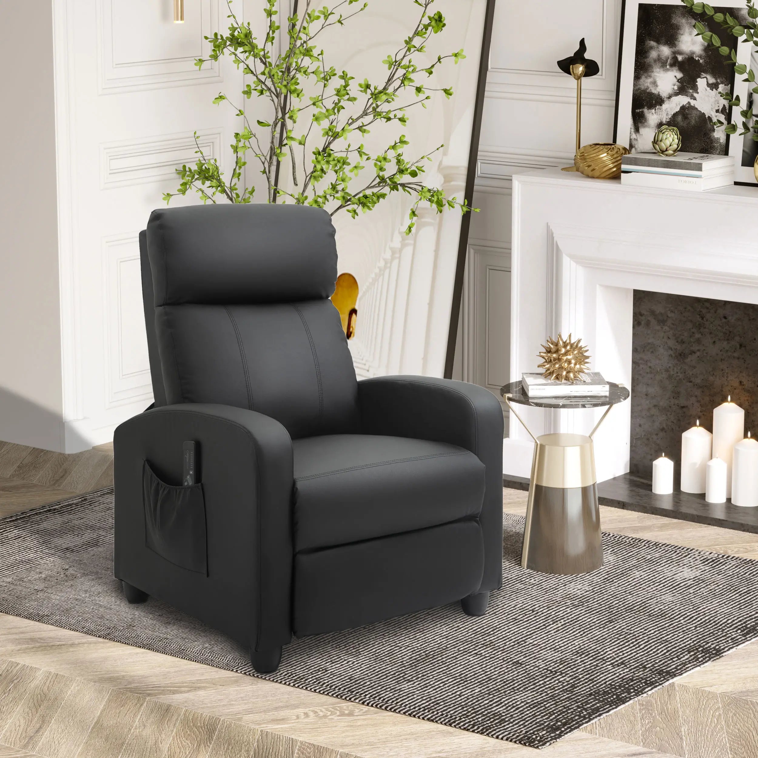 Poltrona de Massagem Reclinável com 2 Zonas de Massagem 8 Programas e 5 Níveis de Intensidade 68x88x98 cm Preto