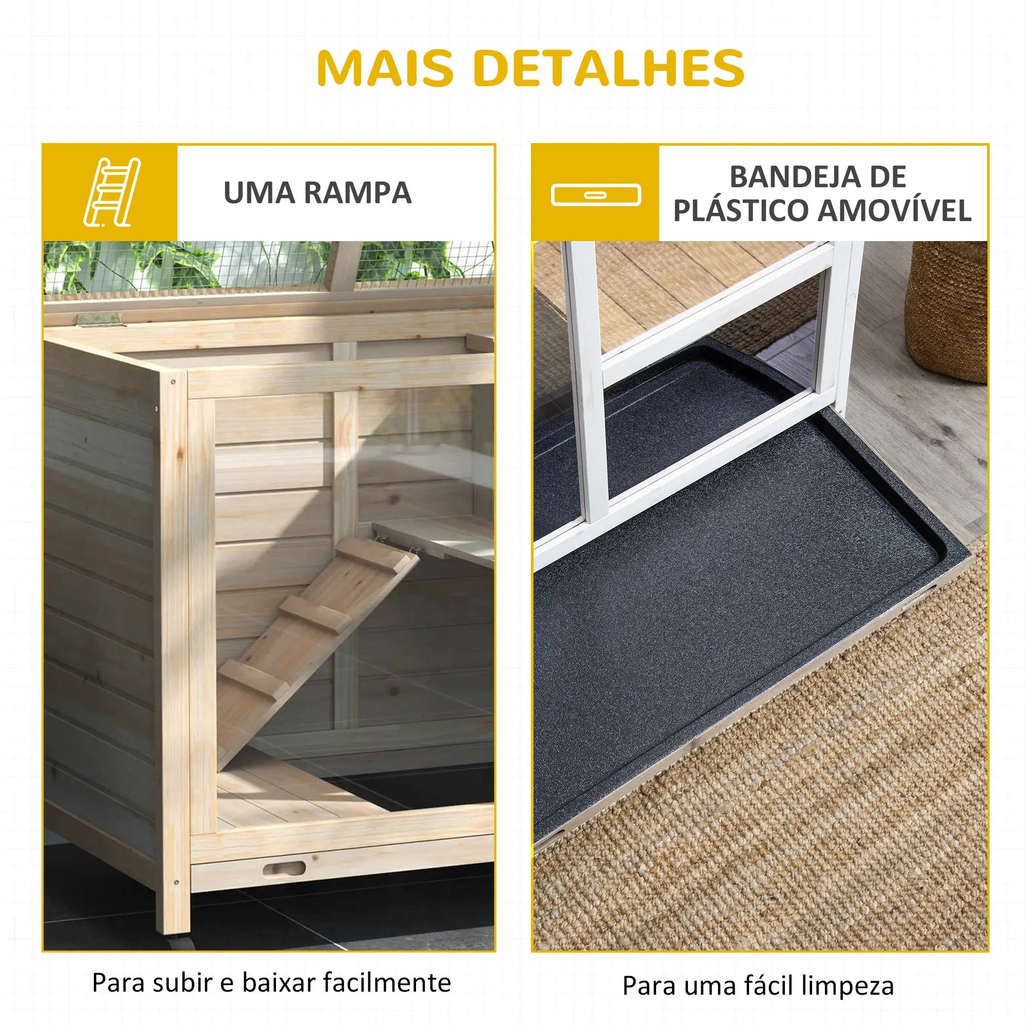 Coelheira de Madeira com Rodas e Dois Níveis para Coelhos