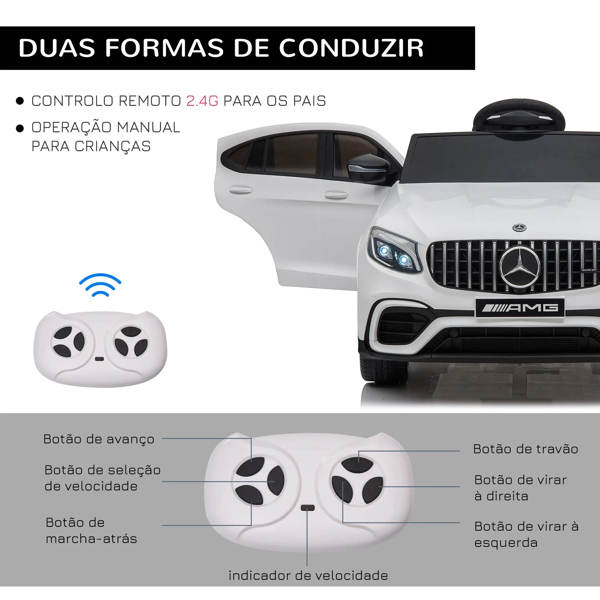 Carro Elétrico Mercedes AMG 12V para Crianças com Controlo Remoto Branco
