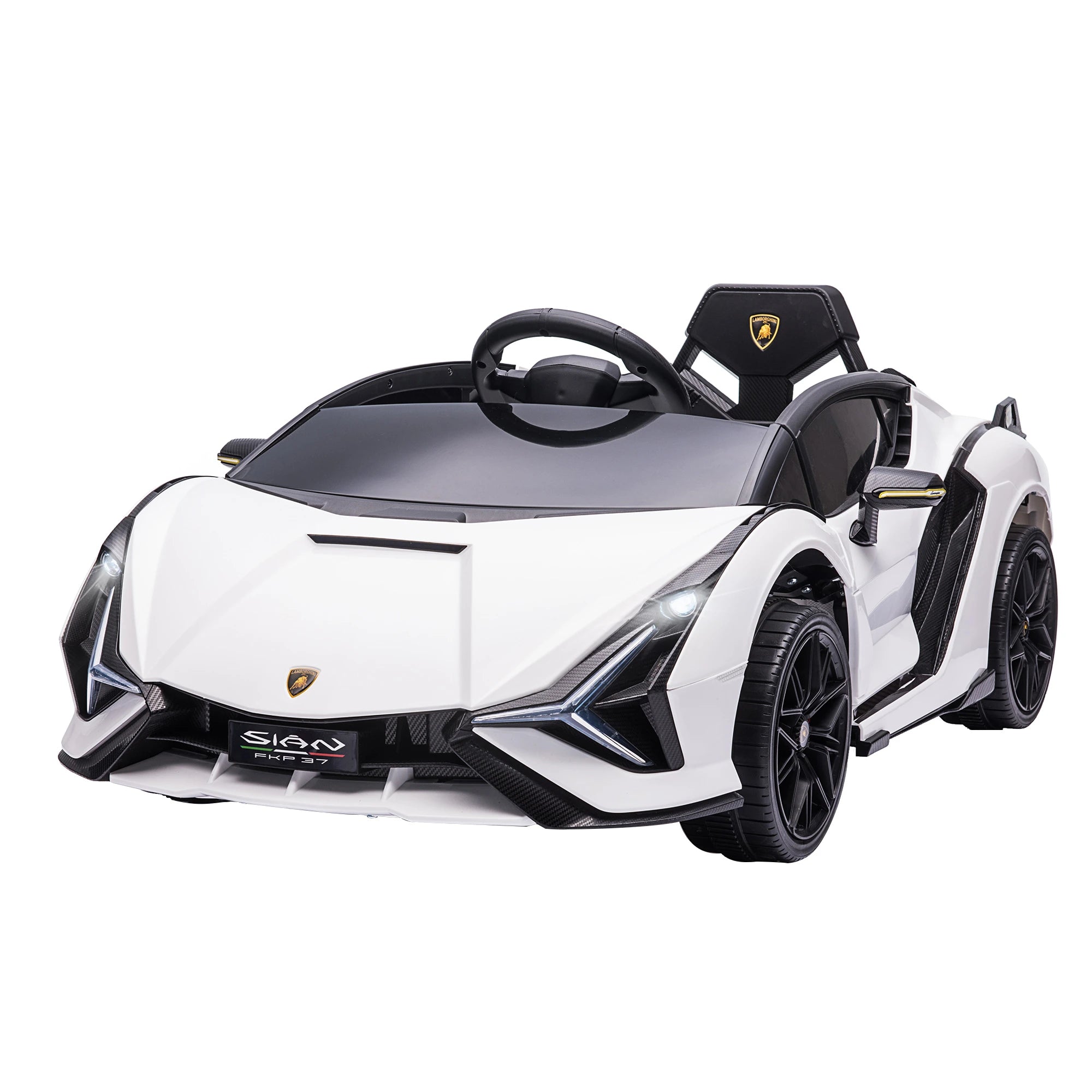 Carro Elétrico Lamborghini SIAN 12V com Controle Remoto Abertura da Porta Música MP3 USB e Faróis 108x62x40 cm Branco