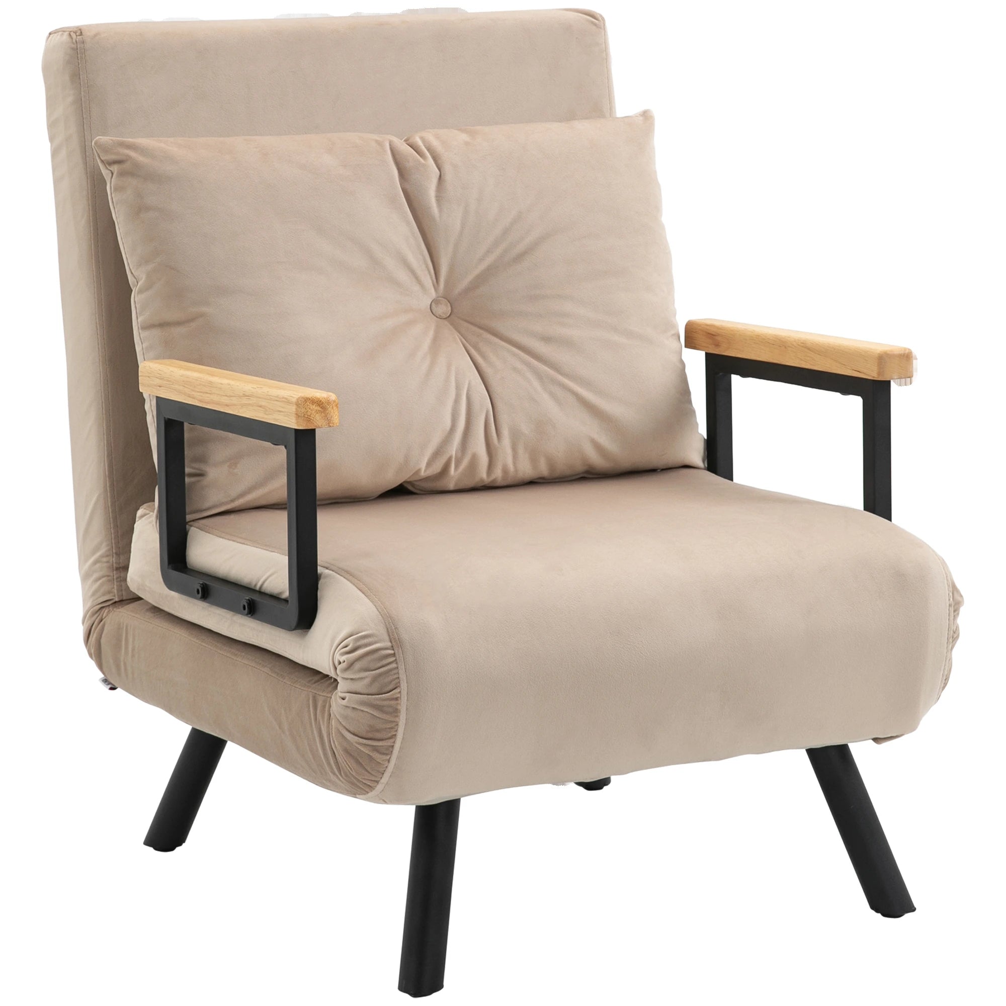 Poltrona Convertível em Cama Poltrona 3 em 1 Convertível em Cama com Encosto Ajustável em 5 Níveis 63x73x81 cm Bege