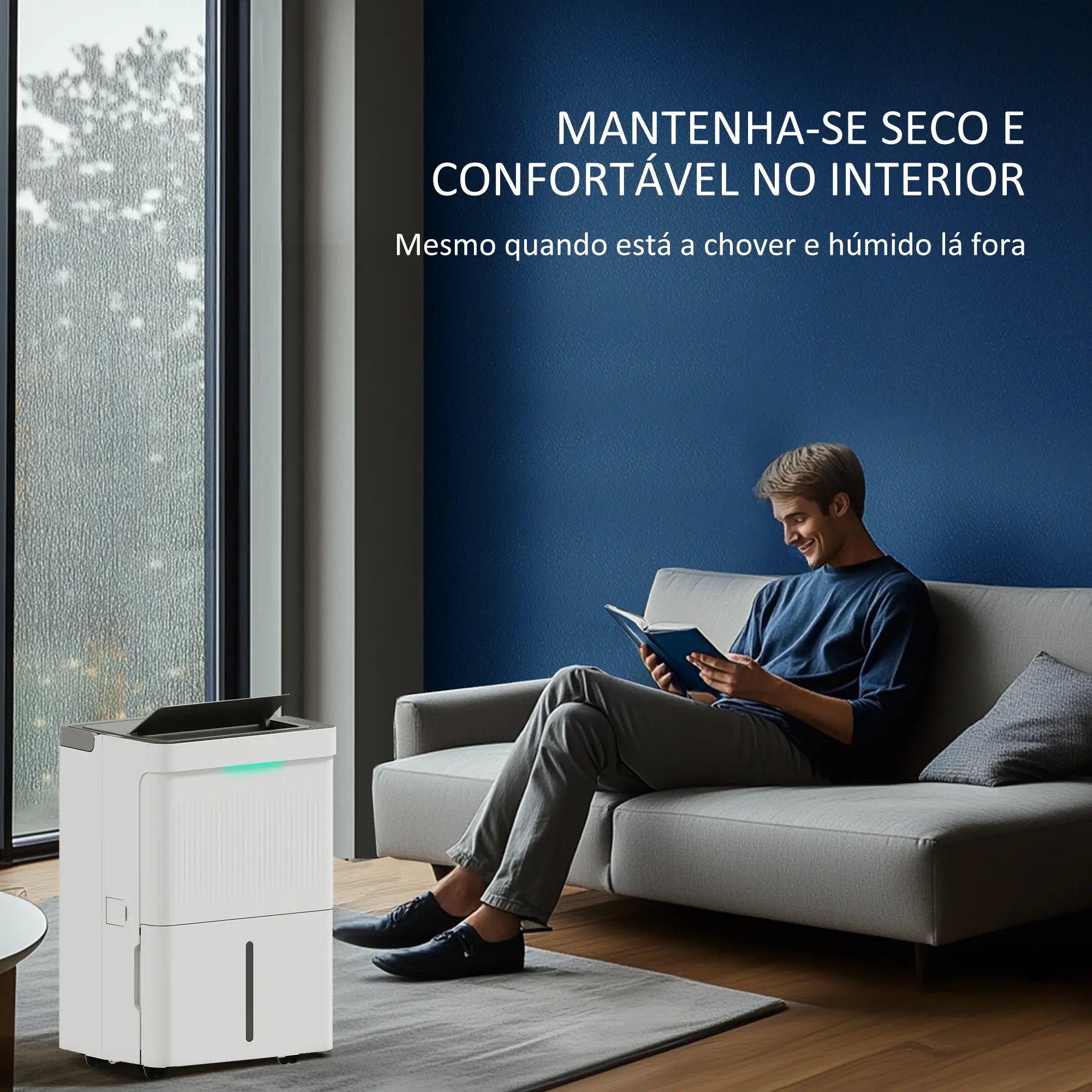 Desumidificador 35L/dia Depósito 5,5L com Ecrã LED Temporizador 24H Bloqueio Infantil até 40-100㎡ 35,5x28x52,2 cm Branco
