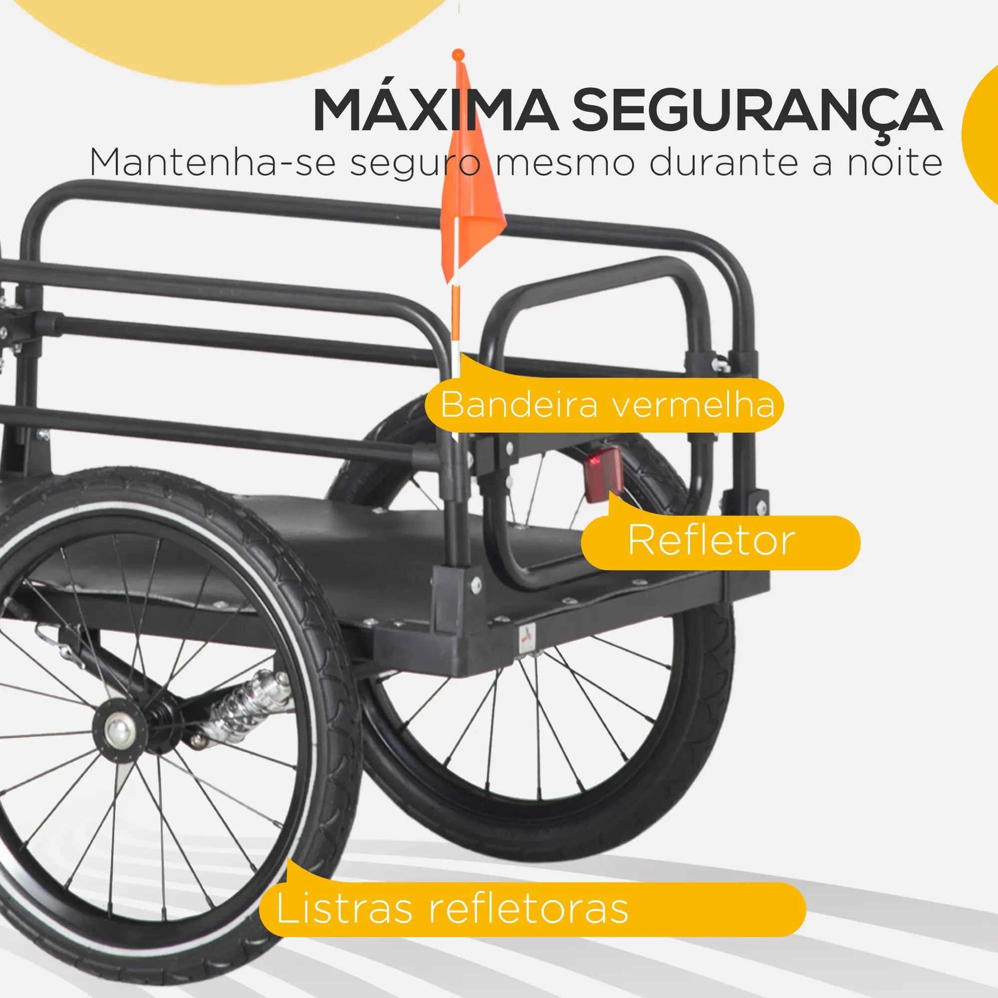 Reboque de carga para bicicletas 70L 40kg com refletores e bandeira