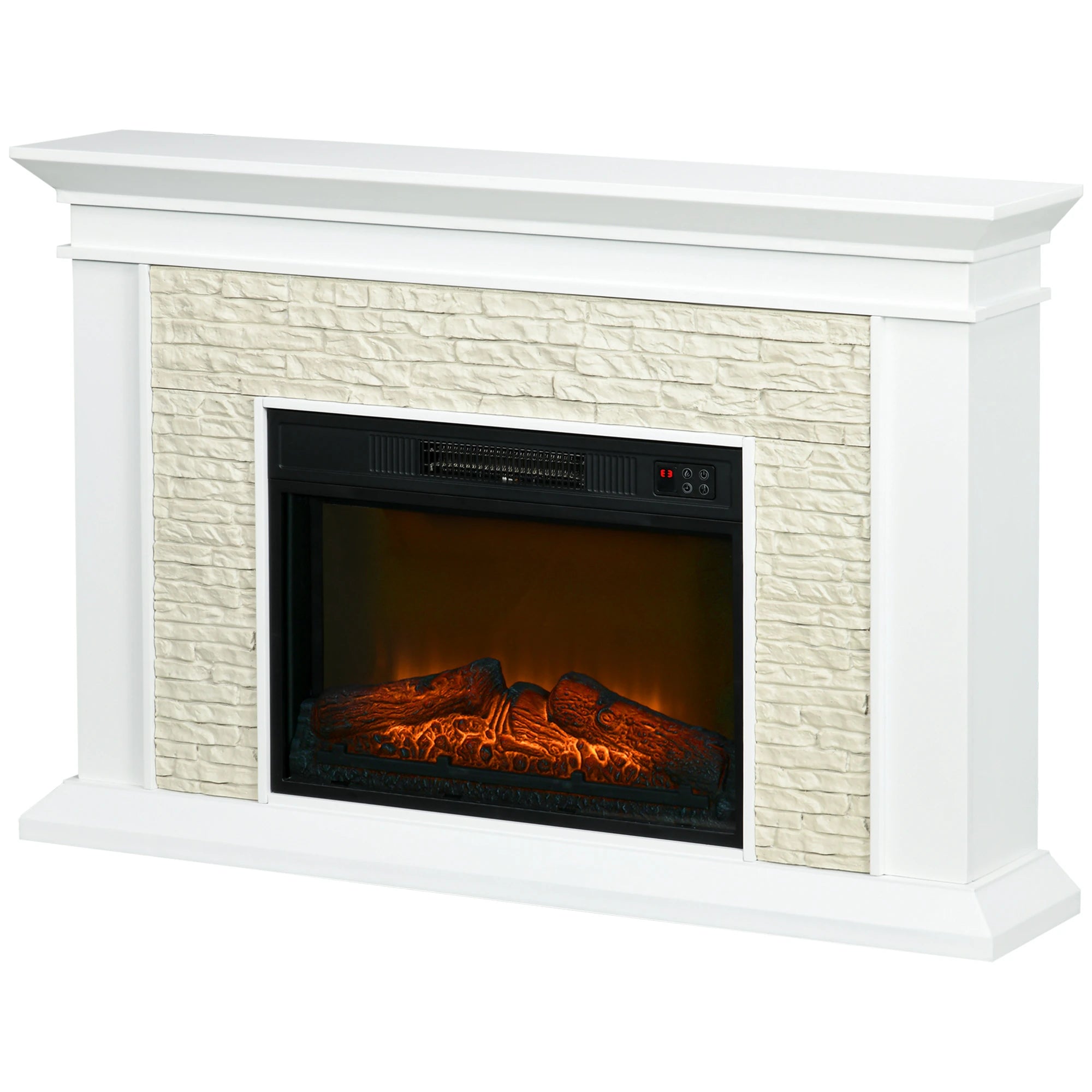 Lareira Elétrica 1800W com Efeito de Chama Temporizador Semanal e Proteção Contra Superaquecimento 120x24x80 cm Branco