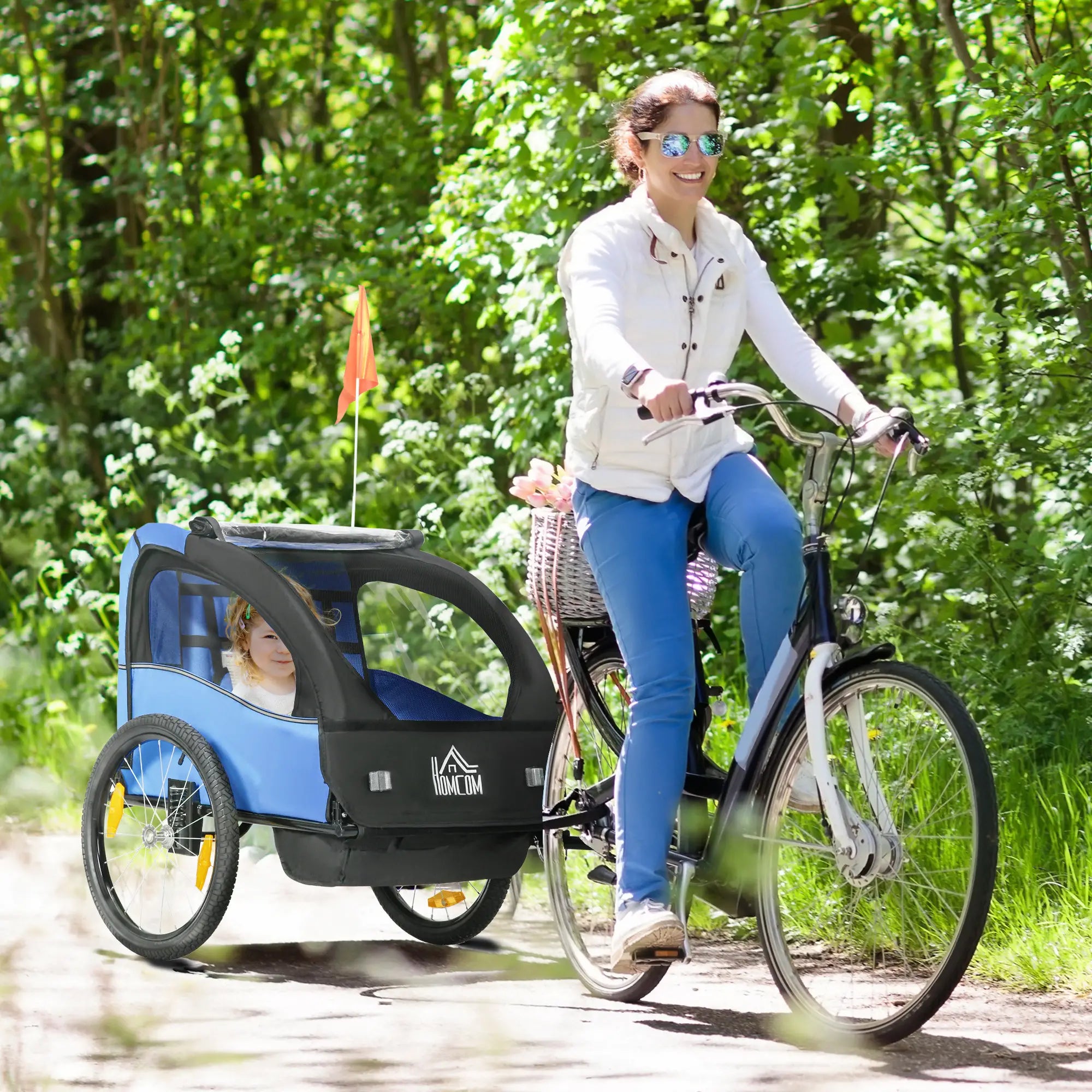 Reboque de bicicleta para crianças com assento duplo e cinto de segurança