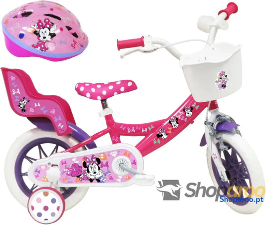A.T.L.A.S. Bicicleta Infantil de 12 Pulgadas Minnie Disney Equipada con 1 Freno Cesta Delantera Soporte para muñeca