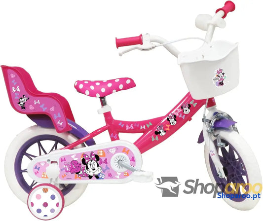 A.T.L.A.S. Bicicleta Infantil de 12 Pulgadas Minnie Disney Equipada con 1 Freno Cesta Delantera Soporte para muñeca