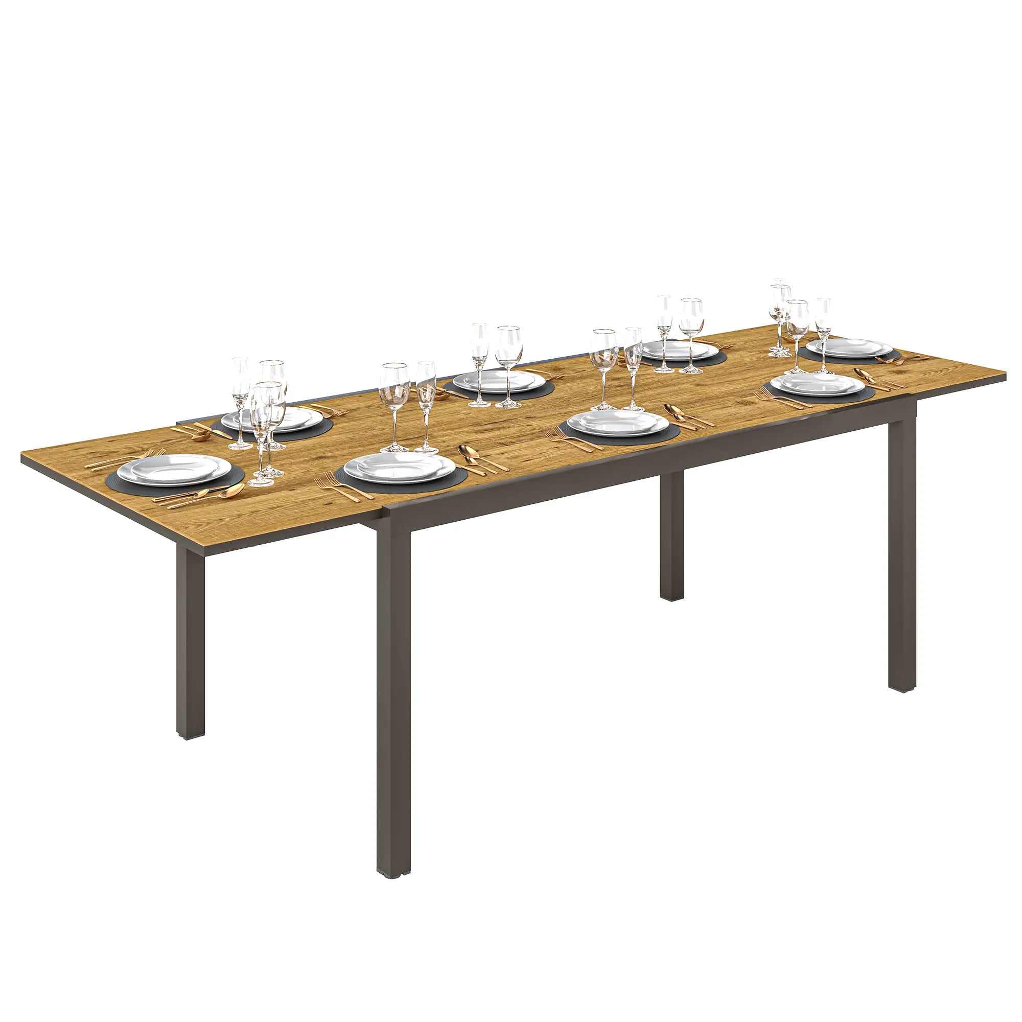 Mesa de Refeição Extensível Mesa de Jardim Ajustável com Bordo de Alumínio para 6-8 Pessoas 160/240x90x74 cm Marrom